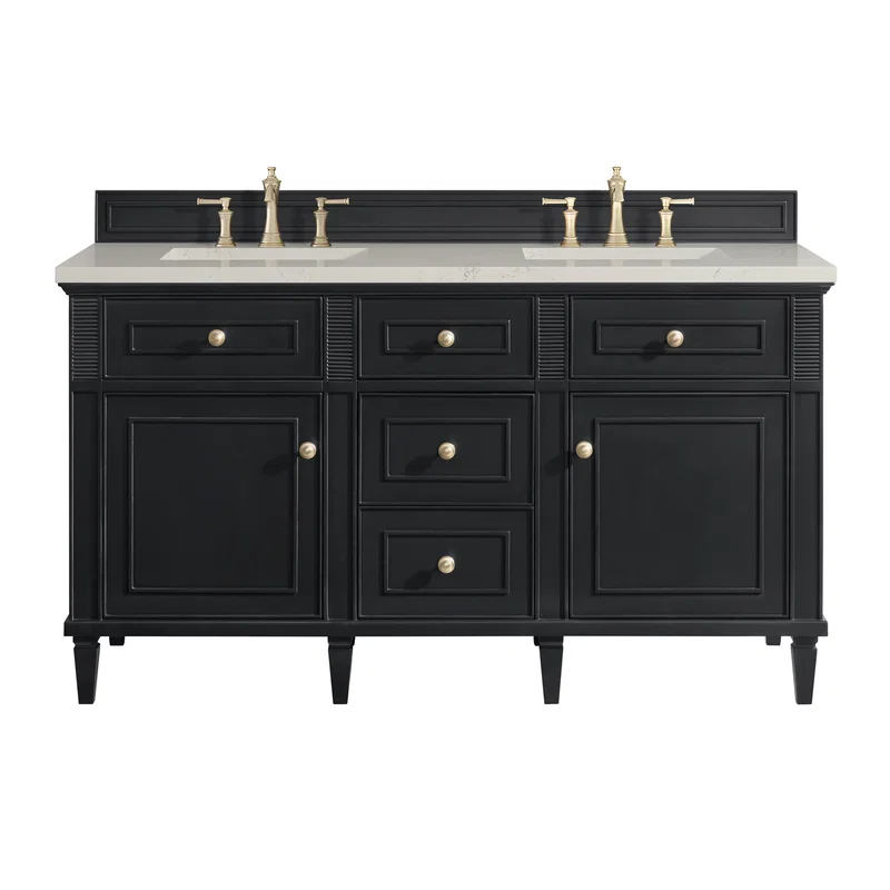 Lorelai 60" Double Vanity, Black Onyx, w/ 3 CM Siberian Silestone Top