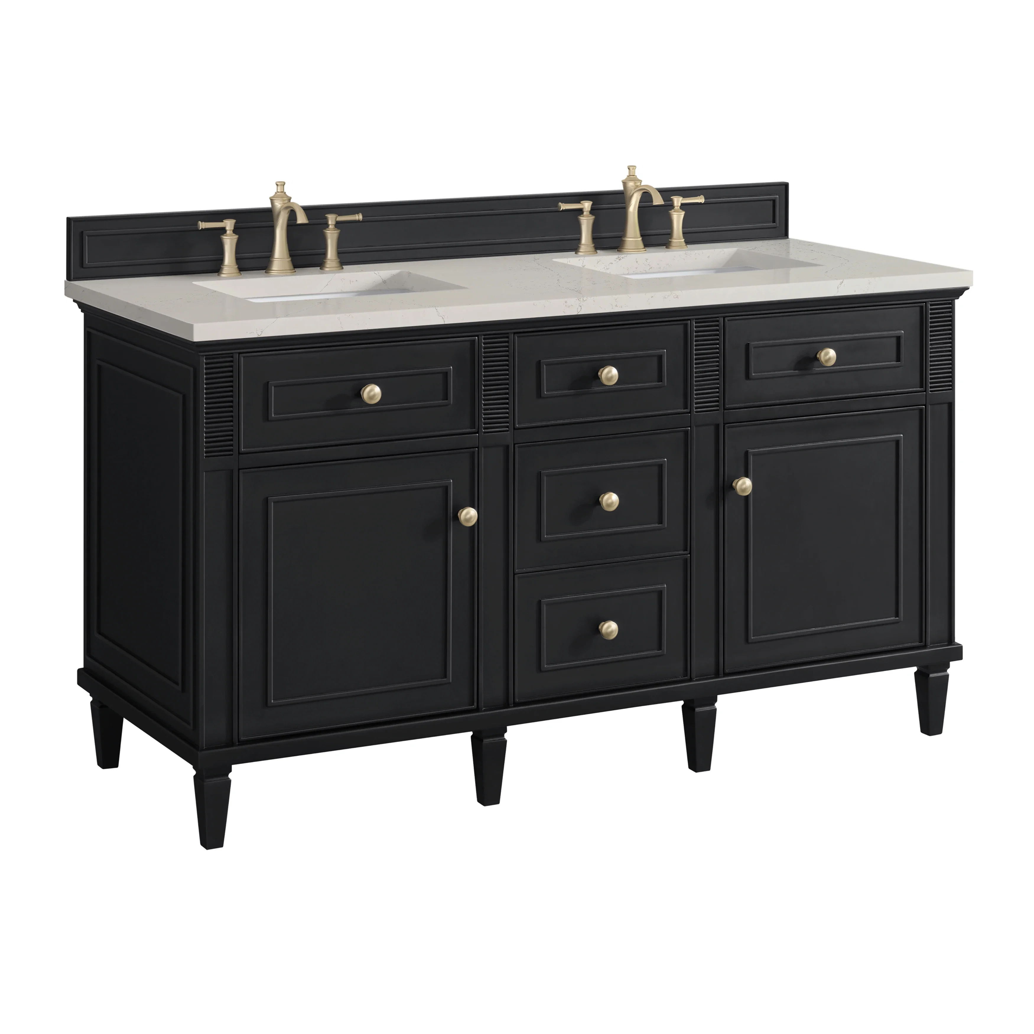 Lorelai 60" Double Vanity, Black Onyx, w/ 3 CM Siberian Silestone Top