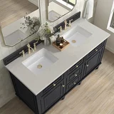 Lorelai 60" Double Vanity, Black Onyx, w/ 3 CM Siberian Silestone Top