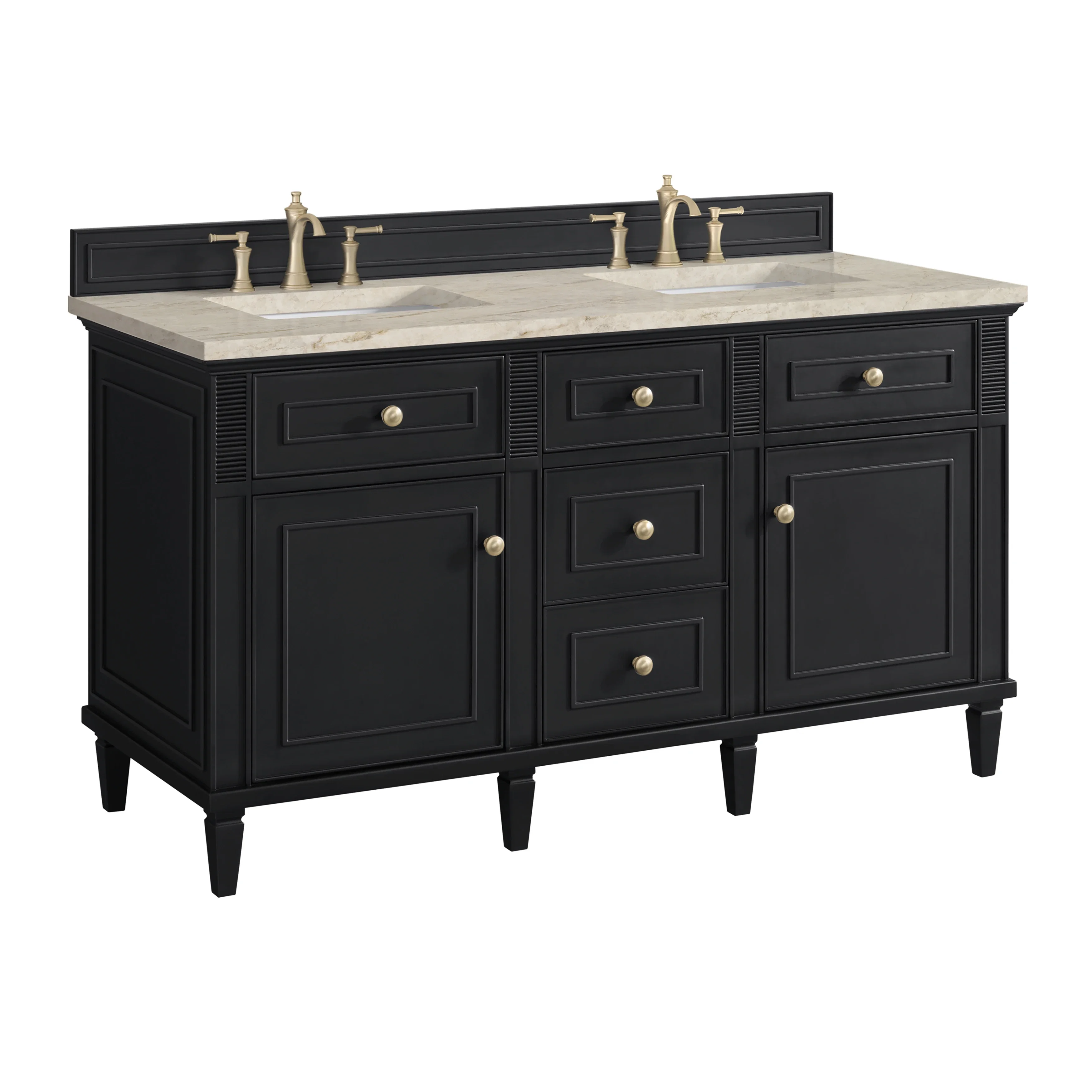 Lorelai 60" Double Vanity, Black Onyx, w/ 3 CM Tajnar Eclos Top