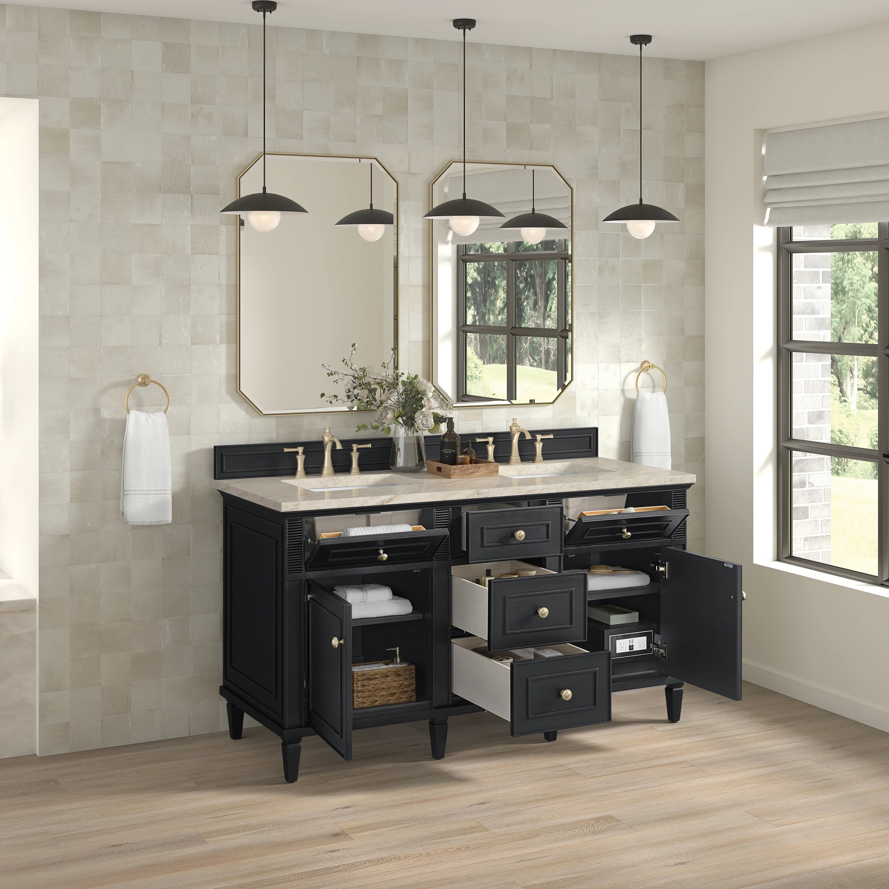 Lorelai 60" Double Vanity, Black Onyx, w/ 3 CM Tajnar Eclos Top