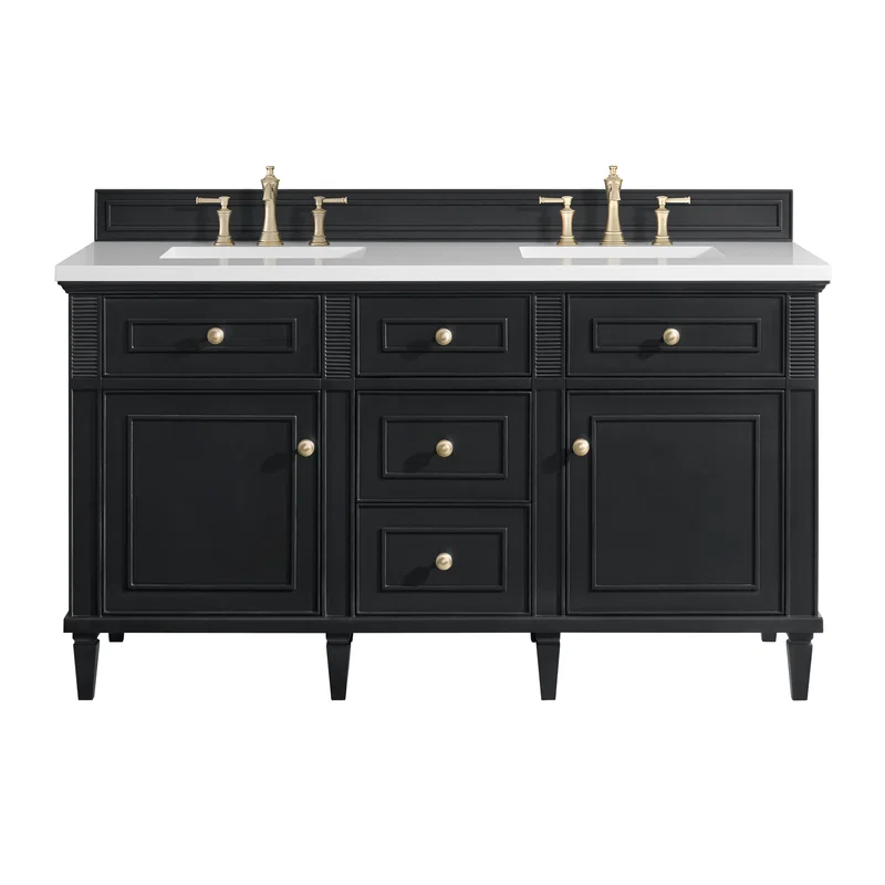 Lorelai 60" Double Vanity, Black Onyx w/ 3 CM White Zeus Silestone Top