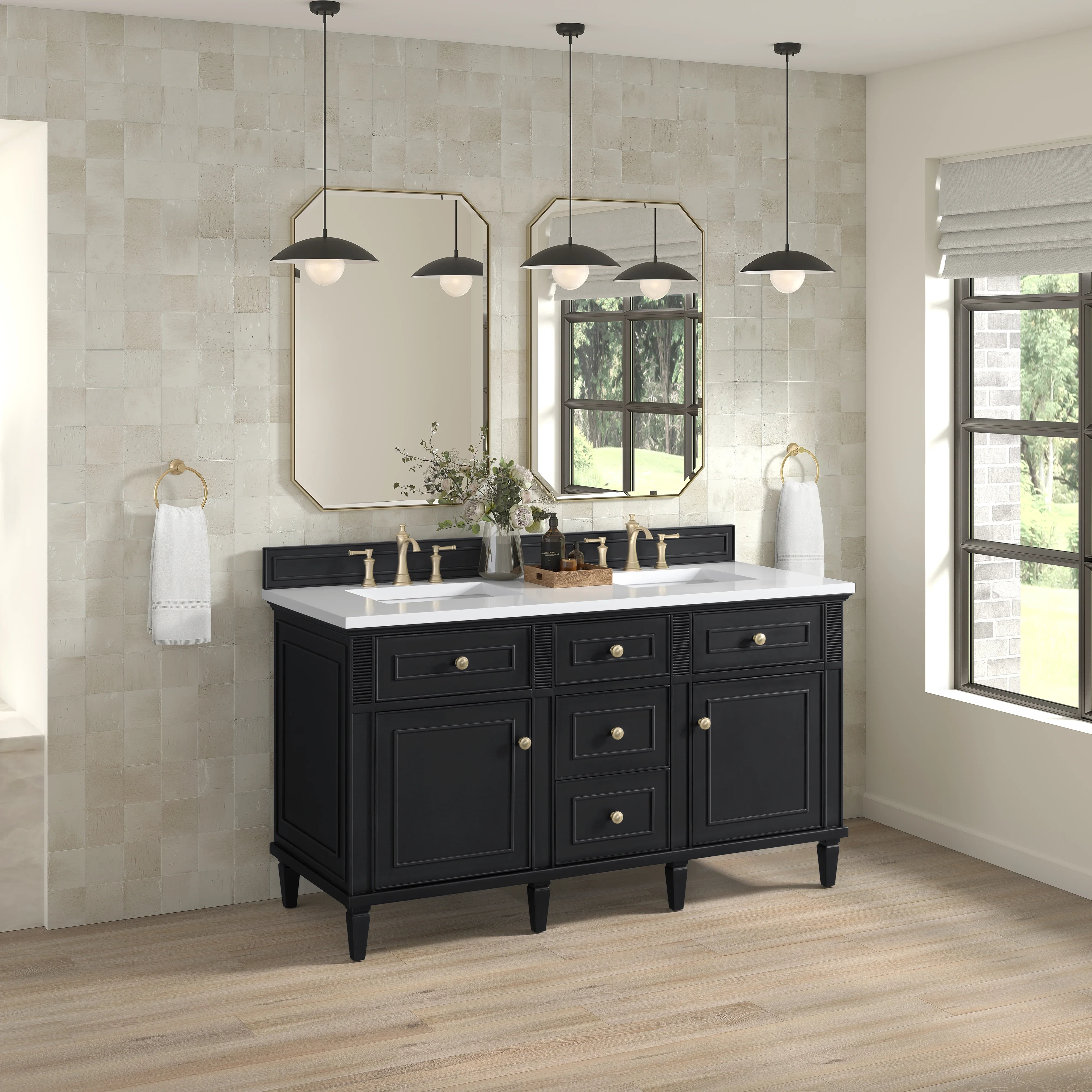 Lorelai 60" Double Vanity, Black Onyx w/ 3 CM White Zeus Silestone Top