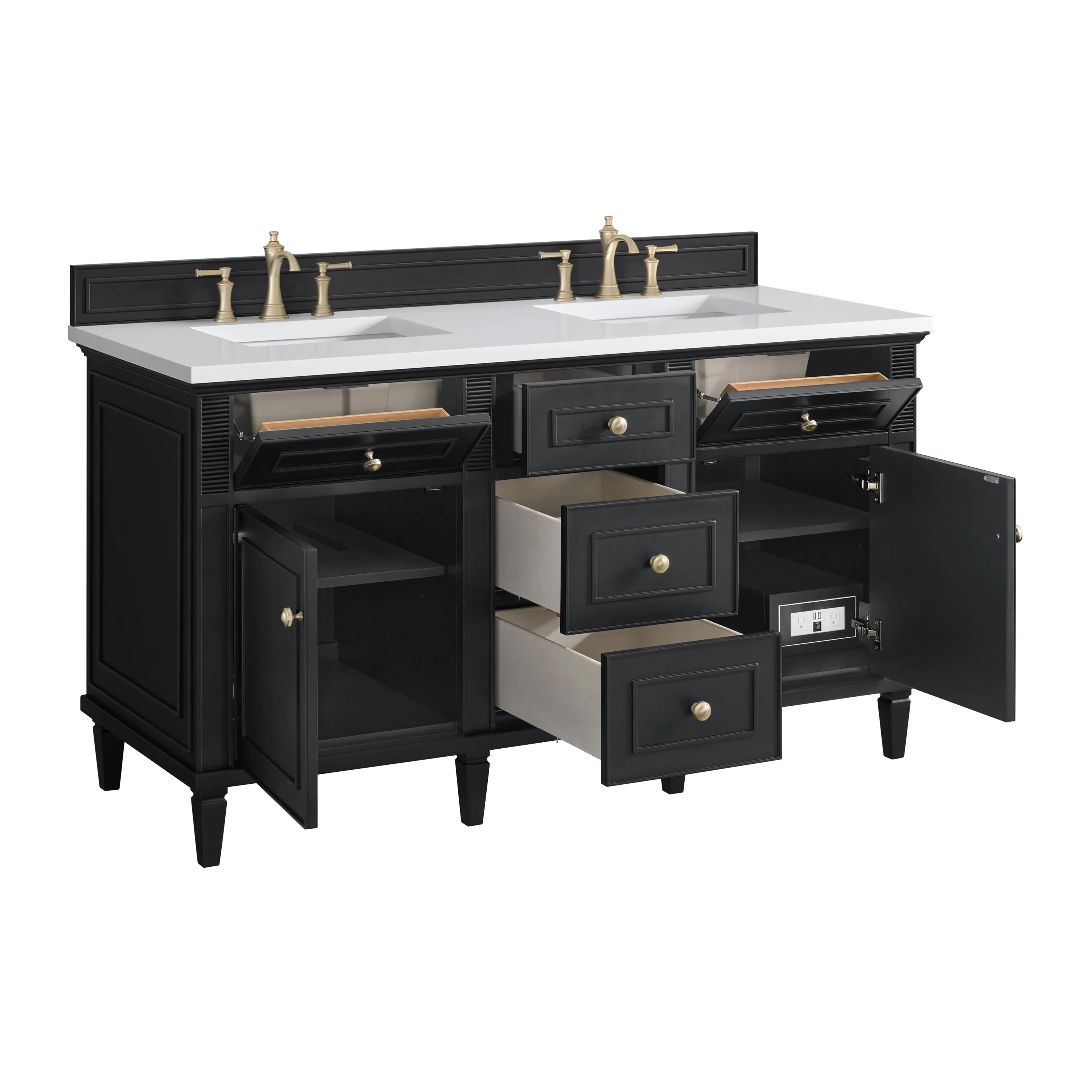 Lorelai 60" Double Vanity, Black Onyx w/ 3 CM White Zeus Silestone Top