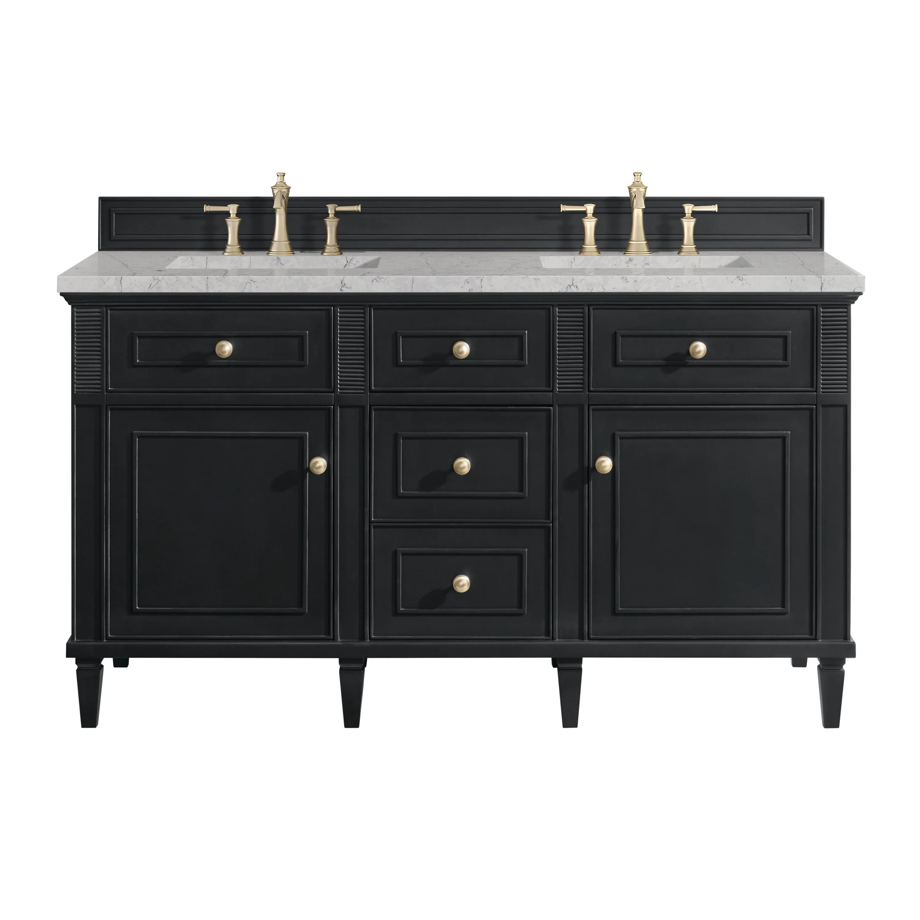 Lorelai 60" Double Vanity, Black Onyx w/ 3 CM Eternal Jasmine Pearl Silestone Top w/FreePower Wireless Charger