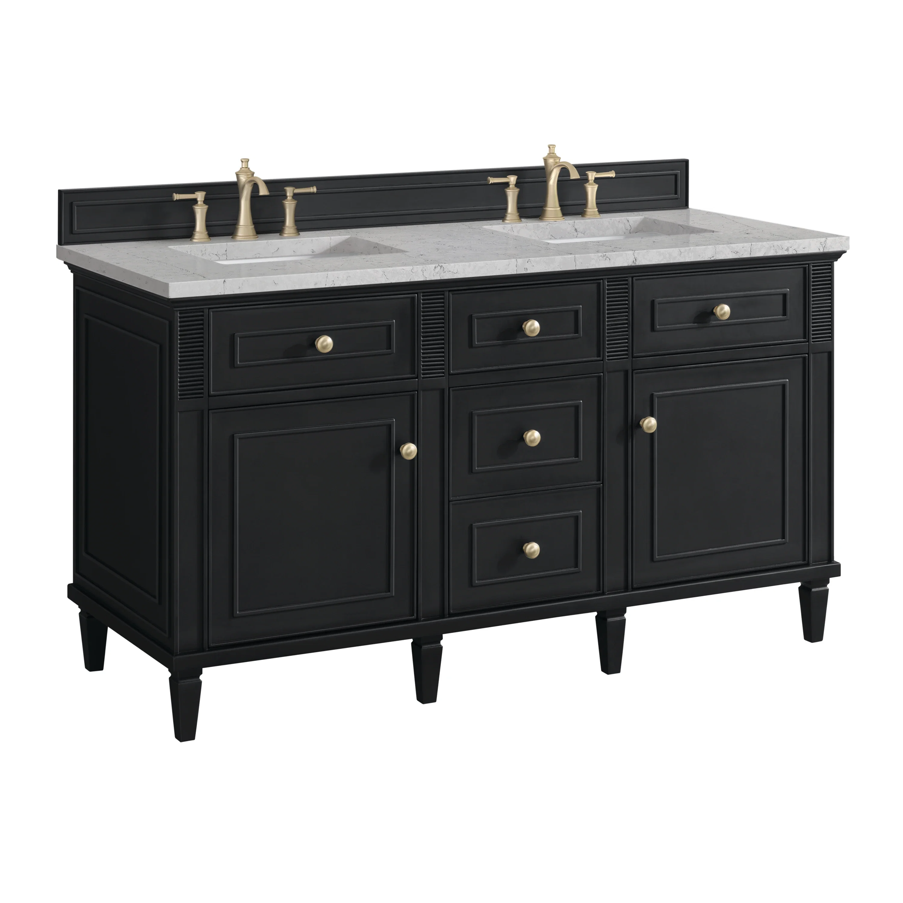 Lorelai 60" Double Vanity, Black Onyx w/ 3 CM Eternal Jasmine Pearl Silestone Top w/FreePower Wireless Charger