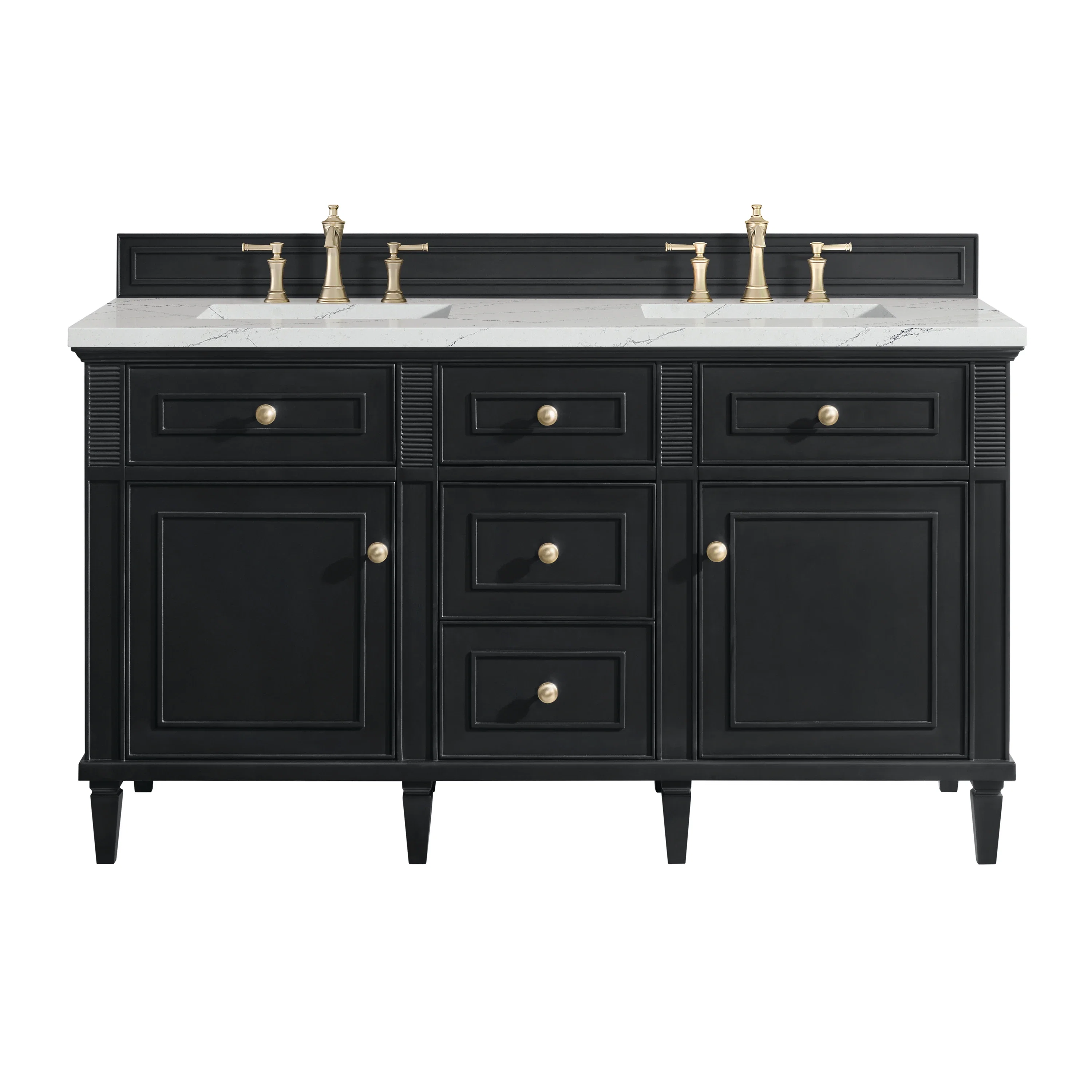 Lorelai 60" Double Vanity, Black Onyx w/ 3 CM Ethereal Noctis Silestone Top w/FreePower Wireless Charger