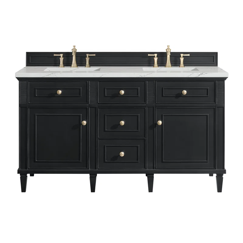 Lorelai 60" Double Vanity, Black Onyx w/ 3 CM Ethereal Noctis Silestone Top w/FreePower Wireless Charger
