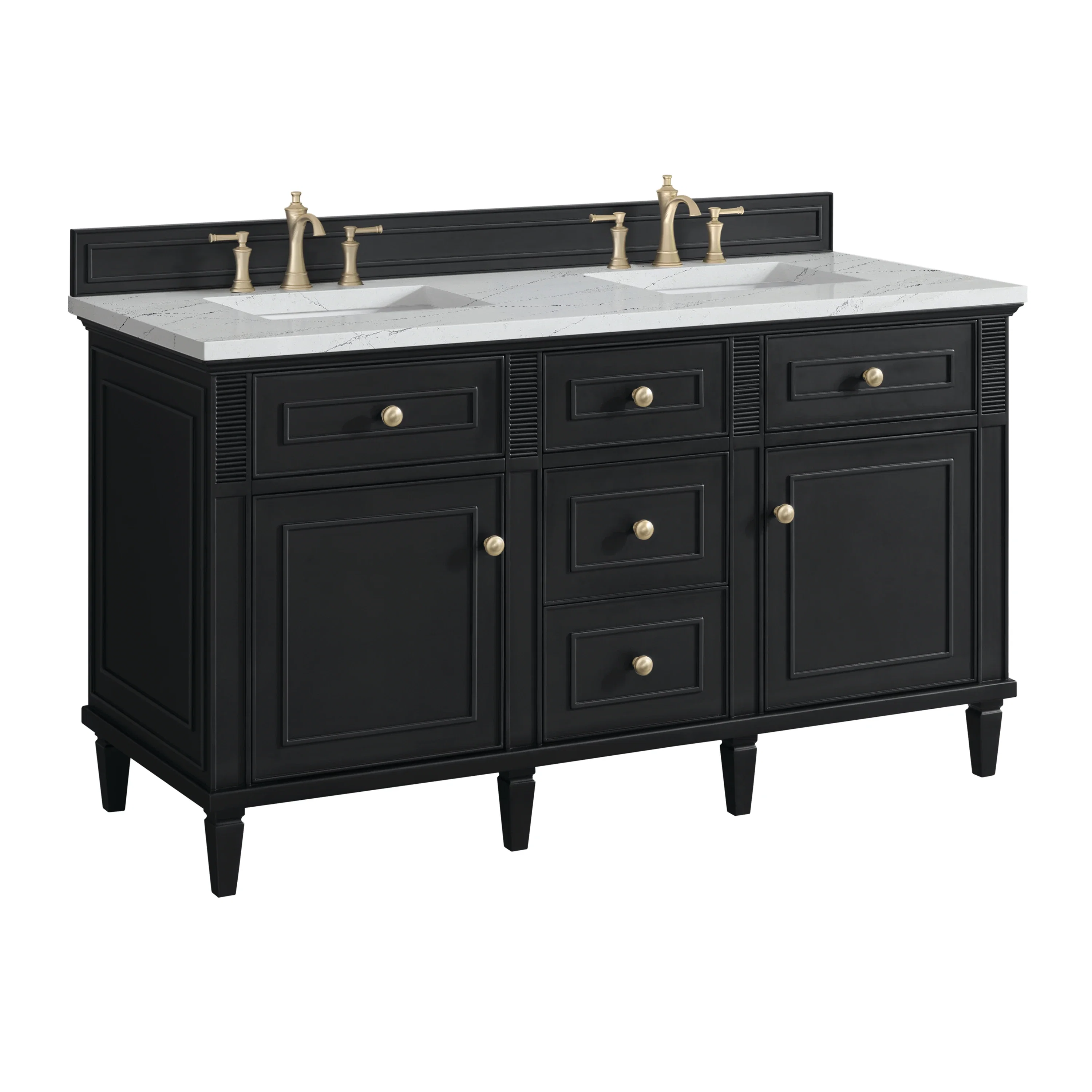 Lorelai 60" Double Vanity, Black Onyx w/ 3 CM Ethereal Noctis Silestone Top w/FreePower Wireless Charger