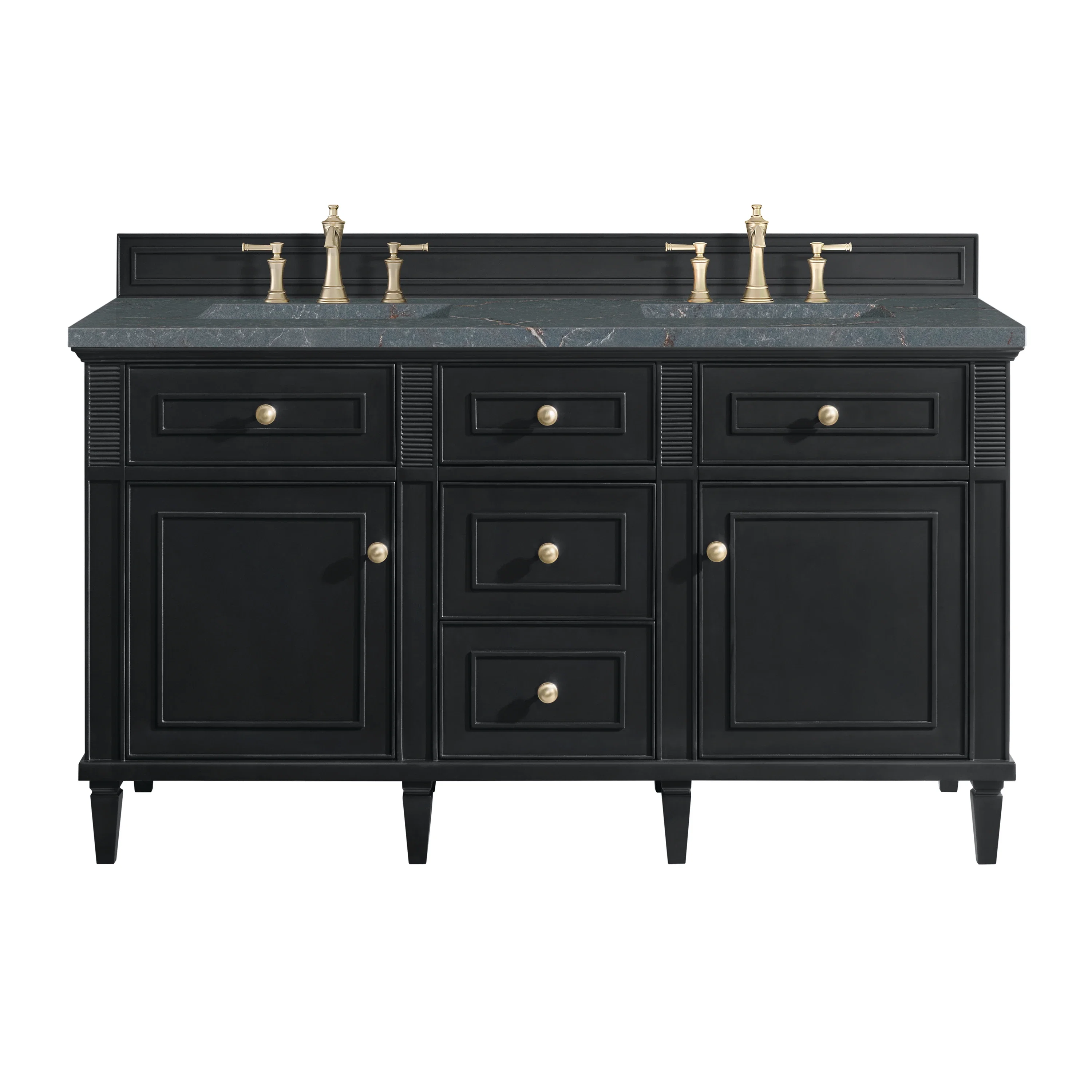 Lorelai 60" Double Vanity, Black Onyx w/ 3 CM Parisien Bleu Silestone Top w/FreePower Wireless Charger