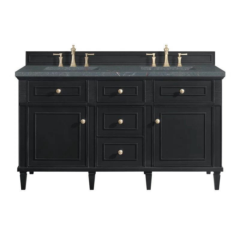 Lorelai 60" Double Vanity, Black Onyx w/ 3 CM Parisien Bleu Silestone Top w/FreePower Wireless Charger
