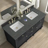 Lorelai 60" Double Vanity, Black Onyx w/ 3 CM Parisien Bleu Silestone Top w/FreePower Wireless Charger