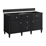 Lorelai 60" Double Vanity, Black Onyx w/ 3 CM Parisien Bleu Silestone Top w/FreePower Wireless Charger