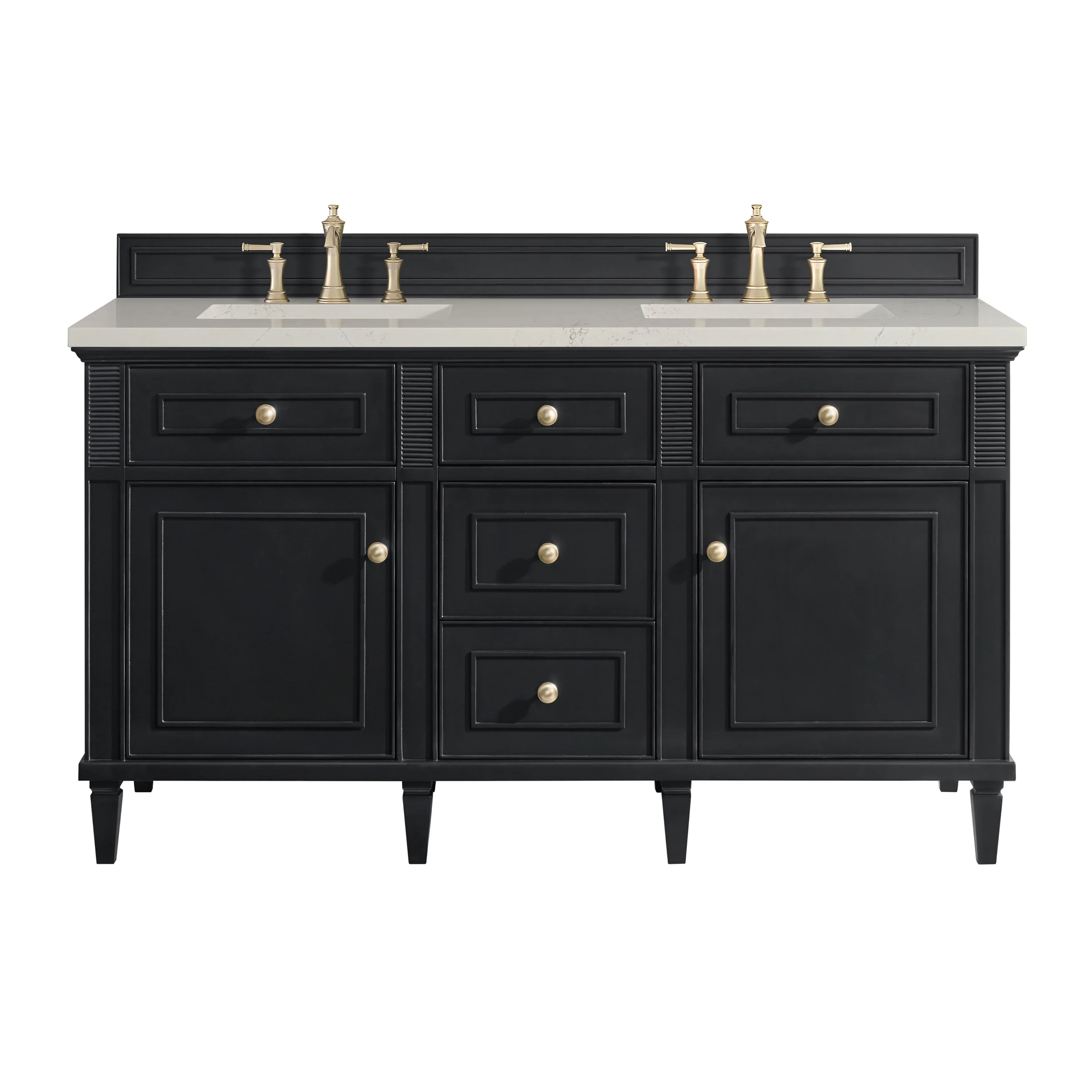Lorelai 60" Double Vanity, Black Onyx, w/ 3 CM Siberian Silestone Top w/FreePower Wireless Charger