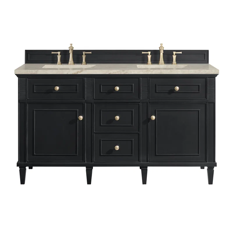 Lorelai 60" Double Vanity, Black Onyx, w/ 3 CM Tajnar Eclos Top w/FreePower Wireless Charger