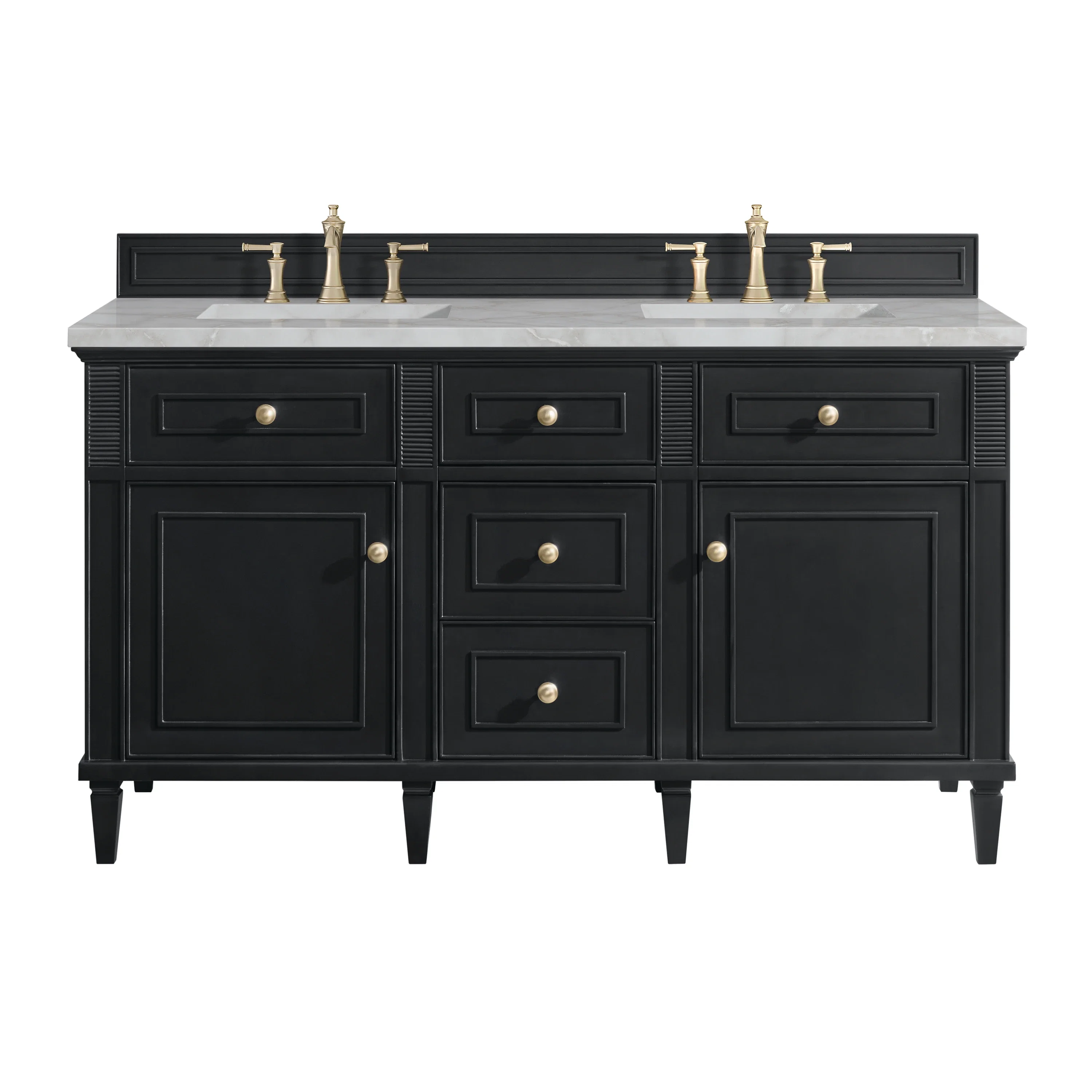Lorelai 60" Double Vanity, Black Onyx w/ 3 CM Victorian Silver Silestone Top w/FreePower Wireless Charger