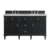 Lorelai 60" Double Vanity, Black Onyx w/ 3 CM Victorian Silver Silestone Top w/FreePower Wireless Charger