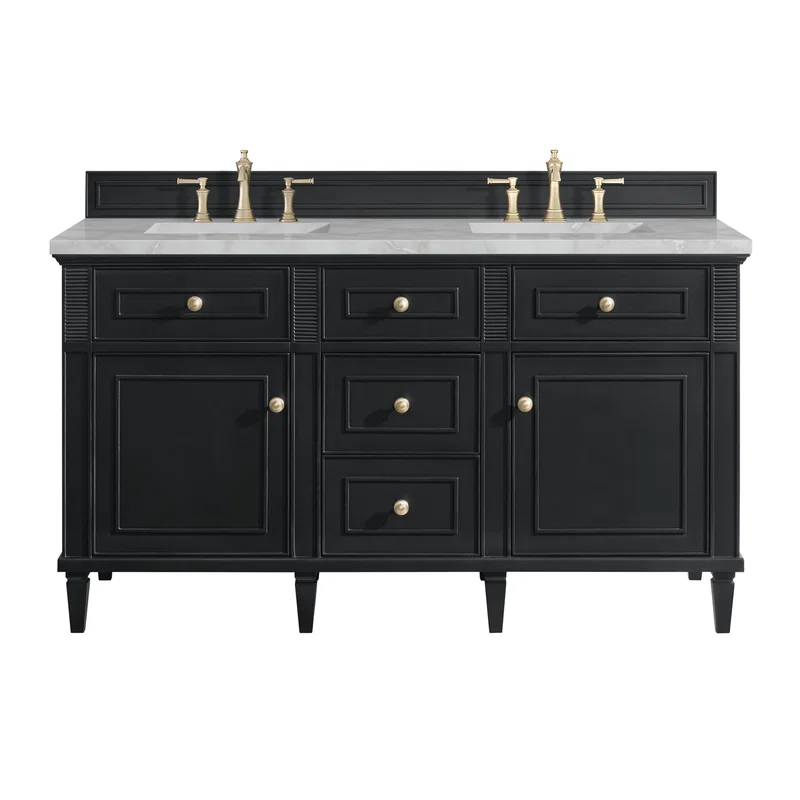 Lorelai 60" Double Vanity, Black Onyx w/ 3 CM Victorian Silver Silestone Top w/FreePower Wireless Charger