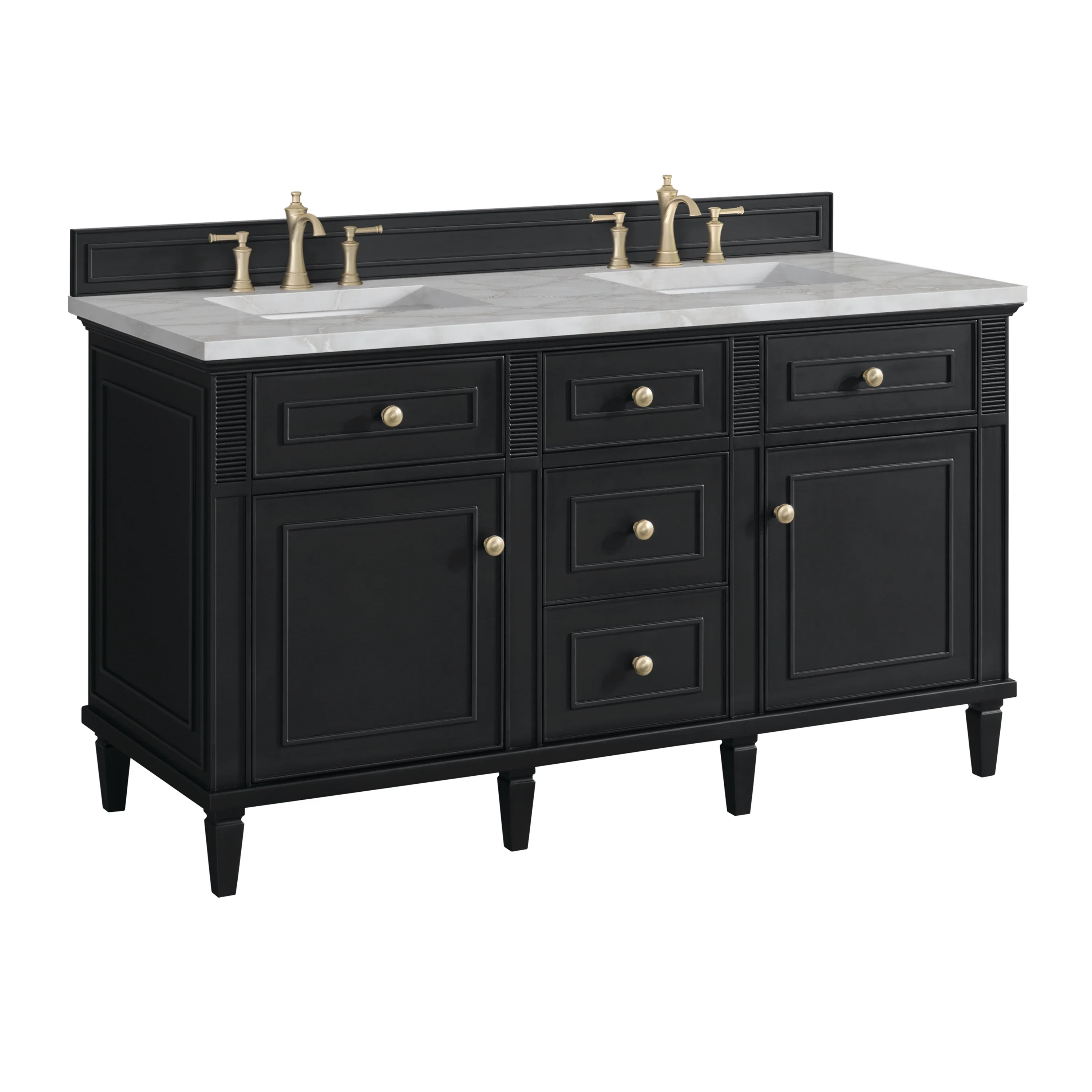Lorelai 60" Double Vanity, Black Onyx w/ 3 CM Victorian Silver Silestone Top w/FreePower Wireless Charger