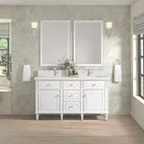 Lorelai 60" Double Vanity, Bright White w/ Single Hole 3 CM White Zeus Silestone Top & Backsplash
