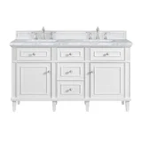 Lorelai 60" Double Vanity, Bright White w/ 3 CM Carrara White Marble Top