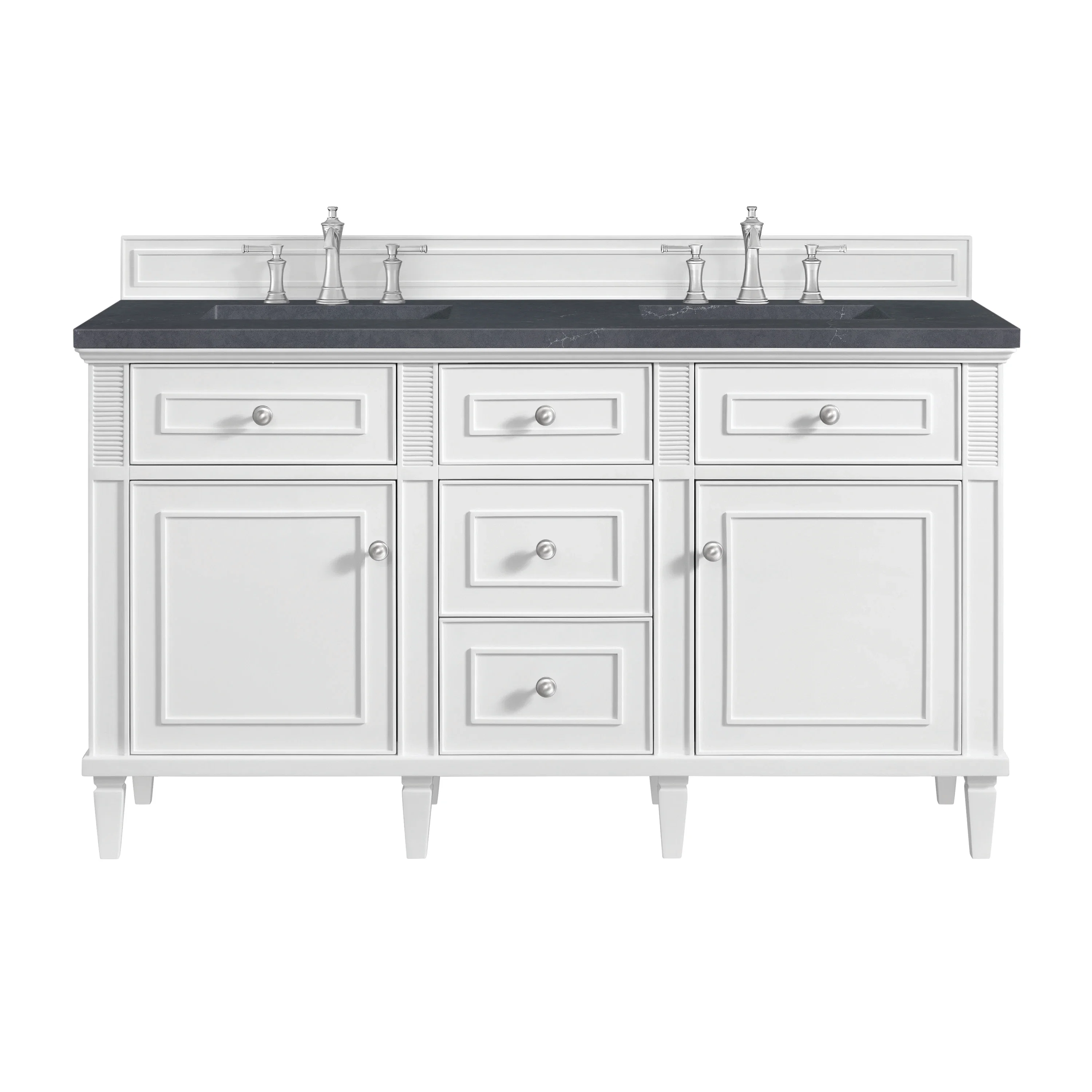 Lorelai 60" Double Vanity, Bright White w/ 3 CM Charcoal Soapstone Silestone Top