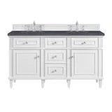 Lorelai 60" Double Vanity, Bright White w/ 3 CM Charcoal Soapstone Silestone Top