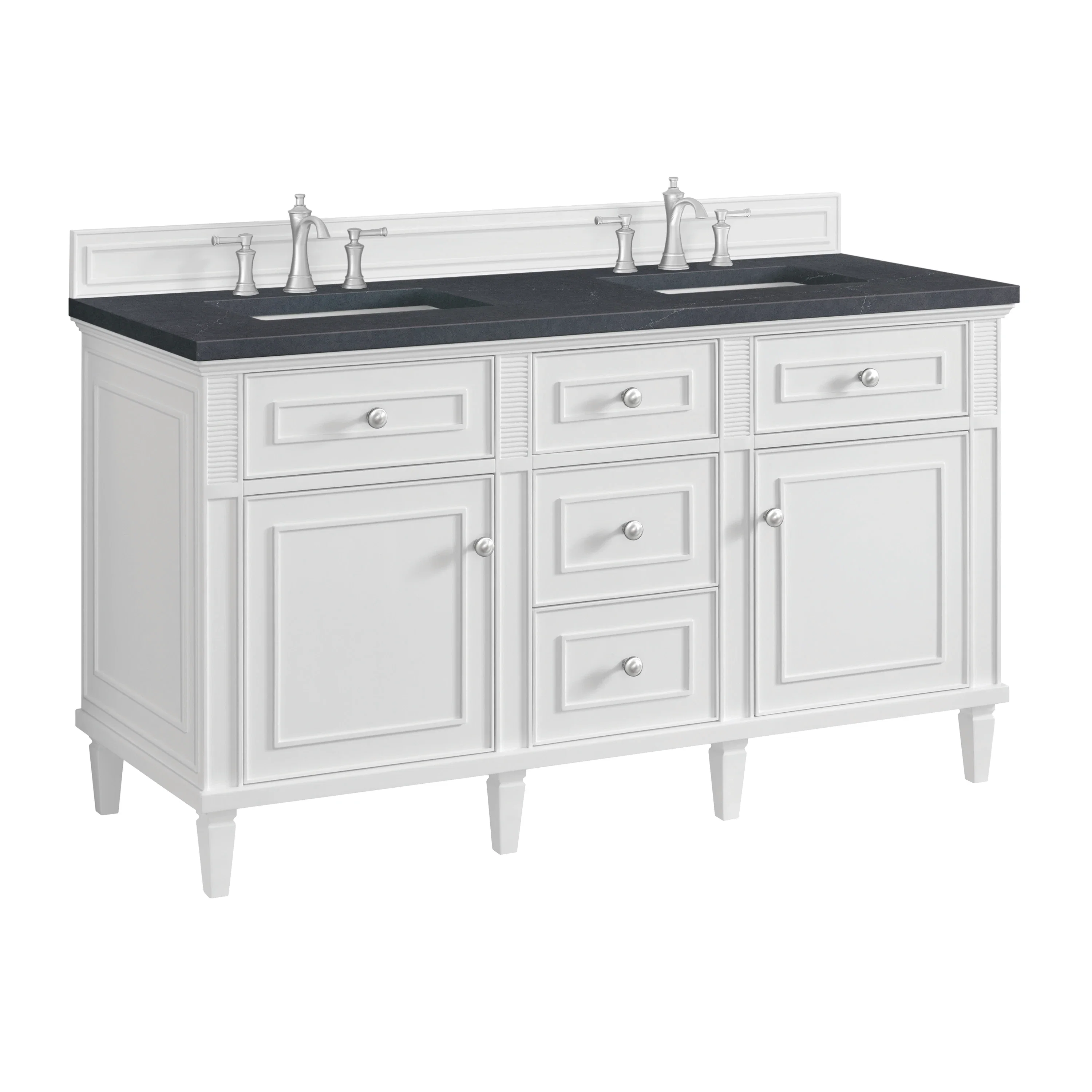 Lorelai 60" Double Vanity, Bright White w/ 3 CM Charcoal Soapstone Silestone Top