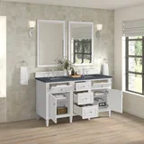 Lorelai 60" Double Vanity, Bright White w/ 3 CM Charcoal Soapstone Silestone Top