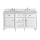 Lorelai 60" Double Vanity, Bright White w/ 3 CM Eternal Jasmine Pearl Silestone Top