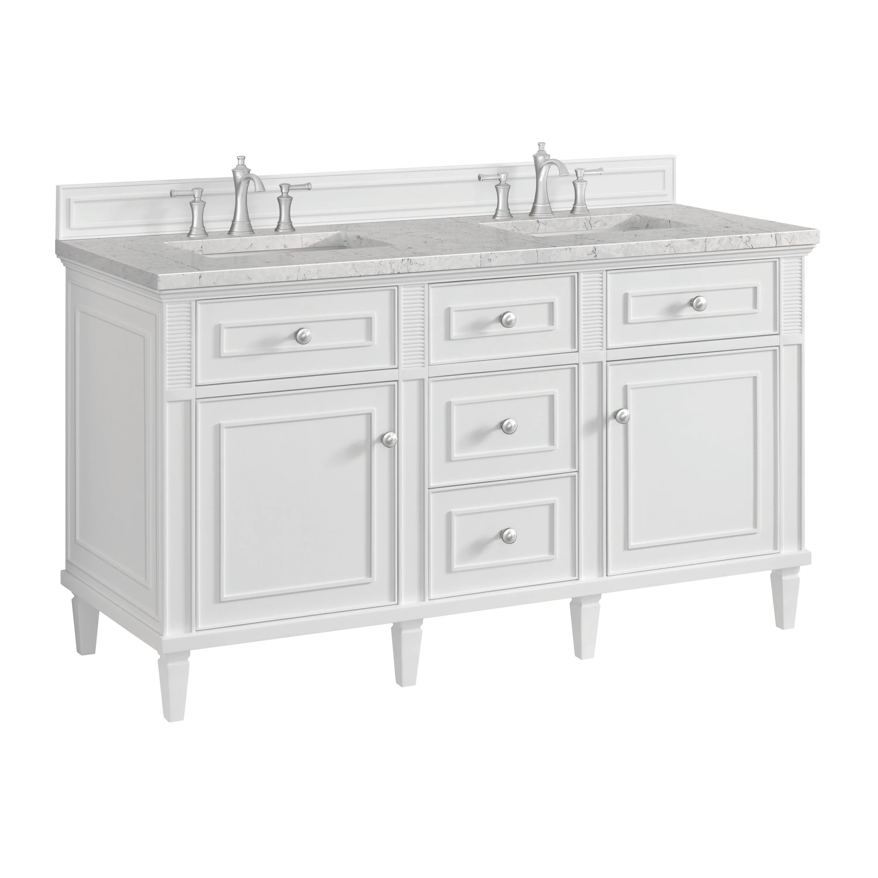 Lorelai 60" Double Vanity, Bright White w/ 3 CM Eternal Jasmine Pearl Silestone Top