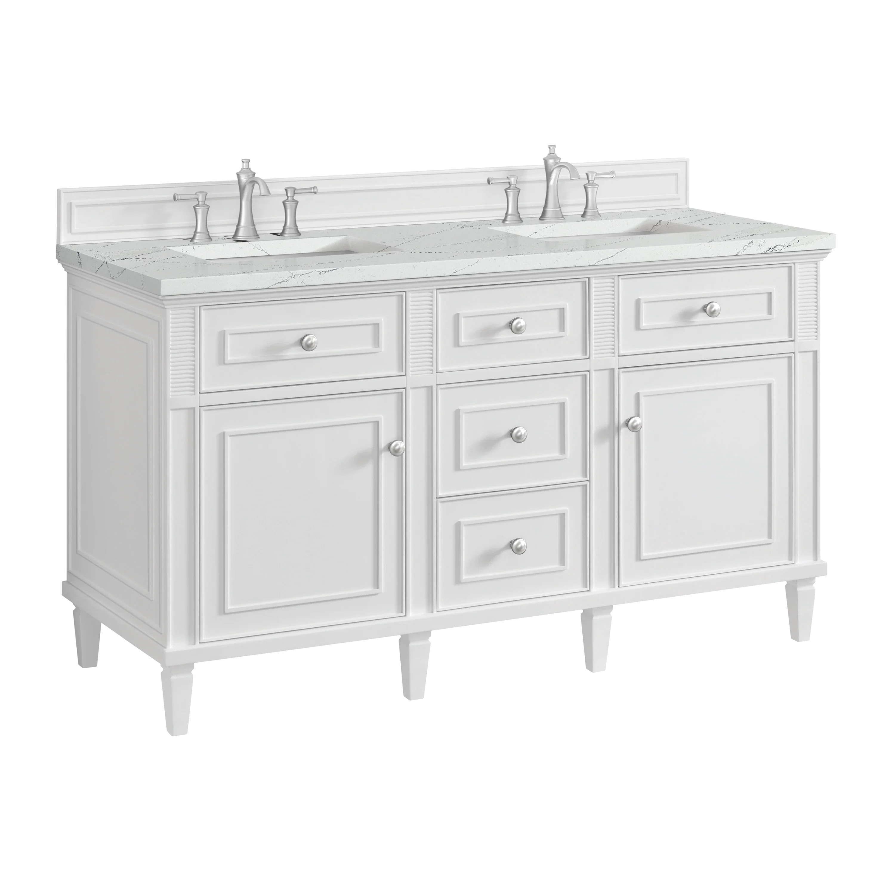 Lorelai 60" Double Vanity, Bright White w/ 3 CM Ethereal Noctis Silestone Top