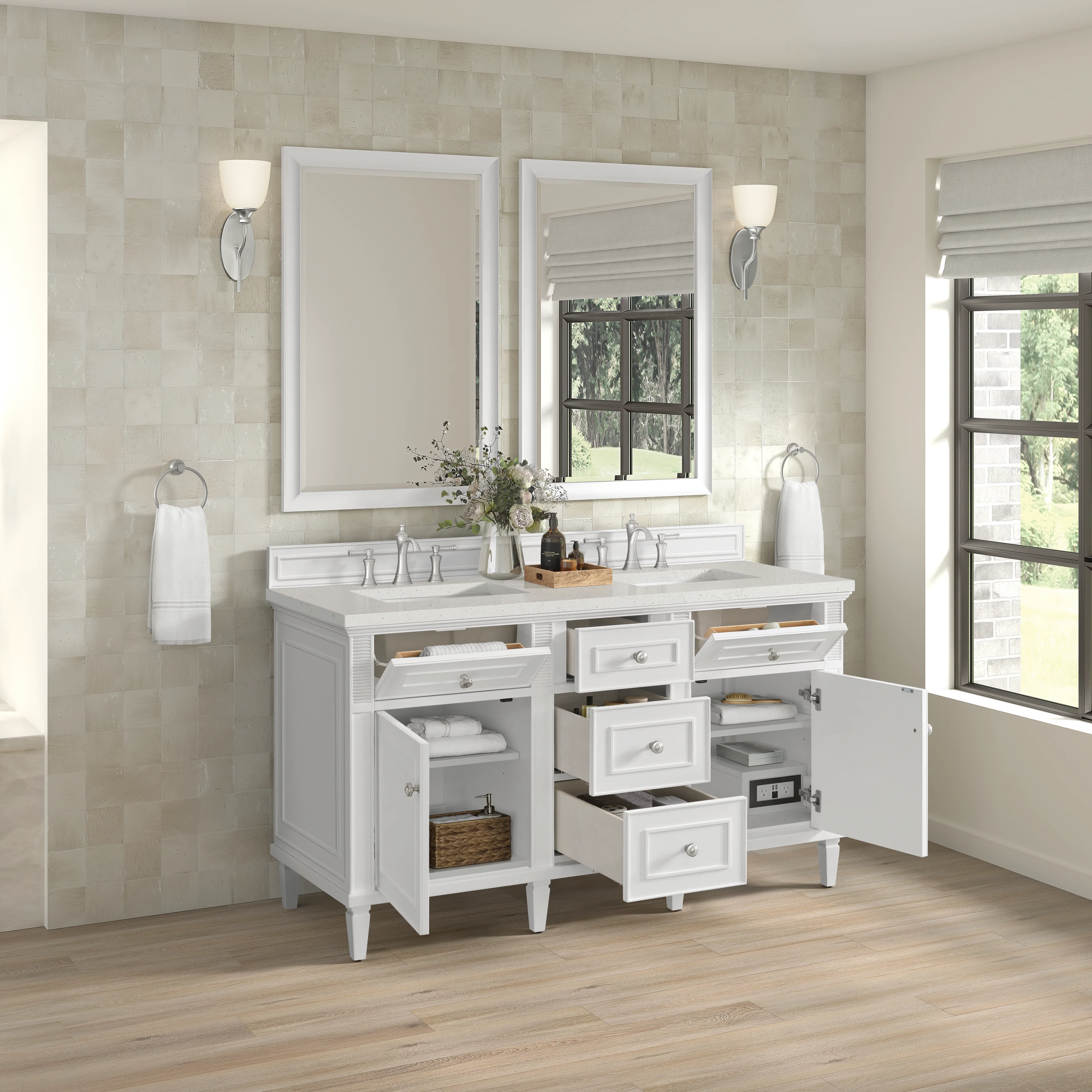 Lorelai 60" Double Vanity, Bright White w/ 3 CM Lime Delight Silestone Top