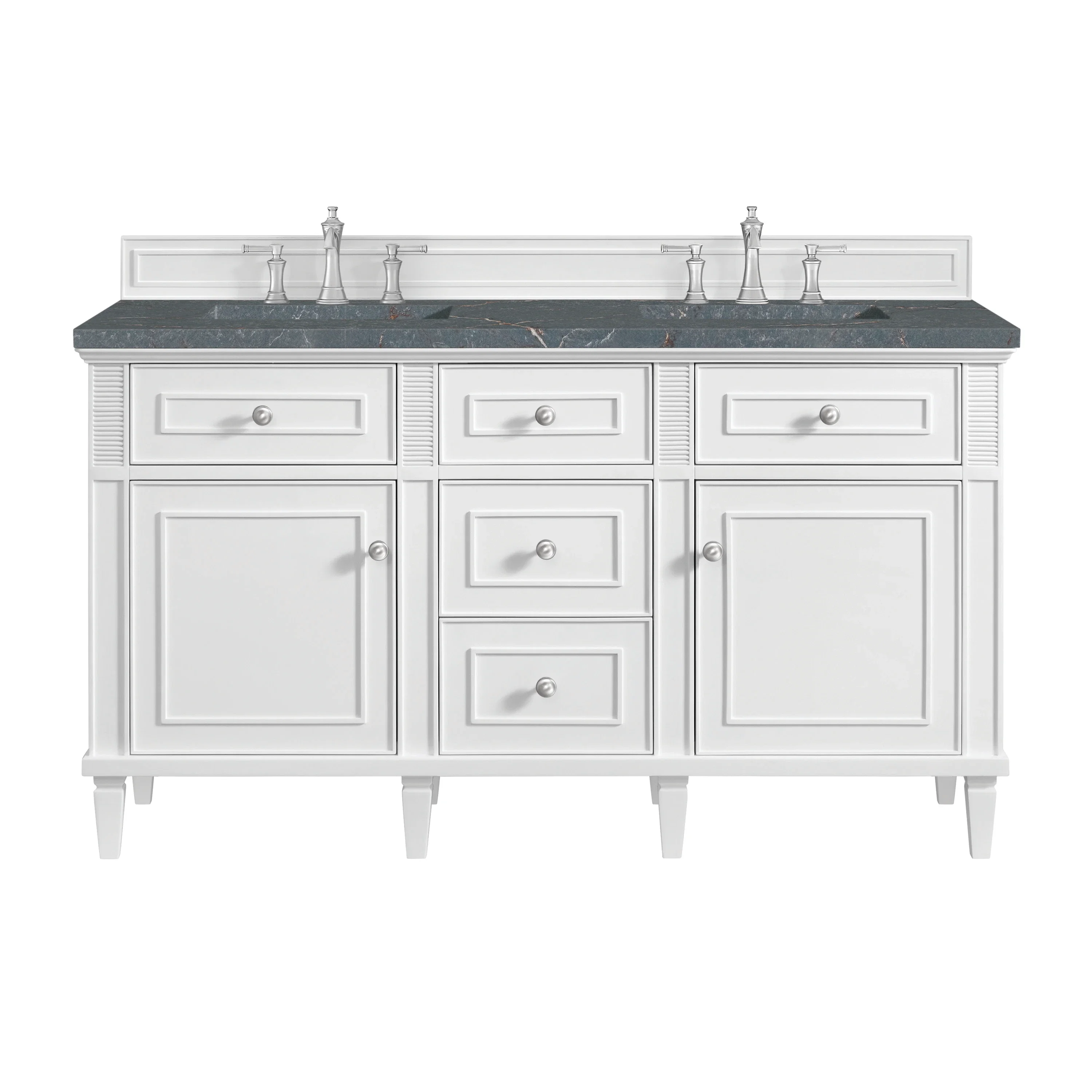Lorelai 60" Double Vanity, Bright White w/ 3 CM Parisien Bleu Silestone Top