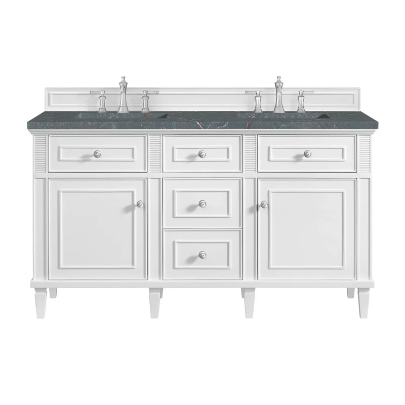 Lorelai 60" Double Vanity, Bright White w/ 3 CM Parisien Bleu Silestone Top