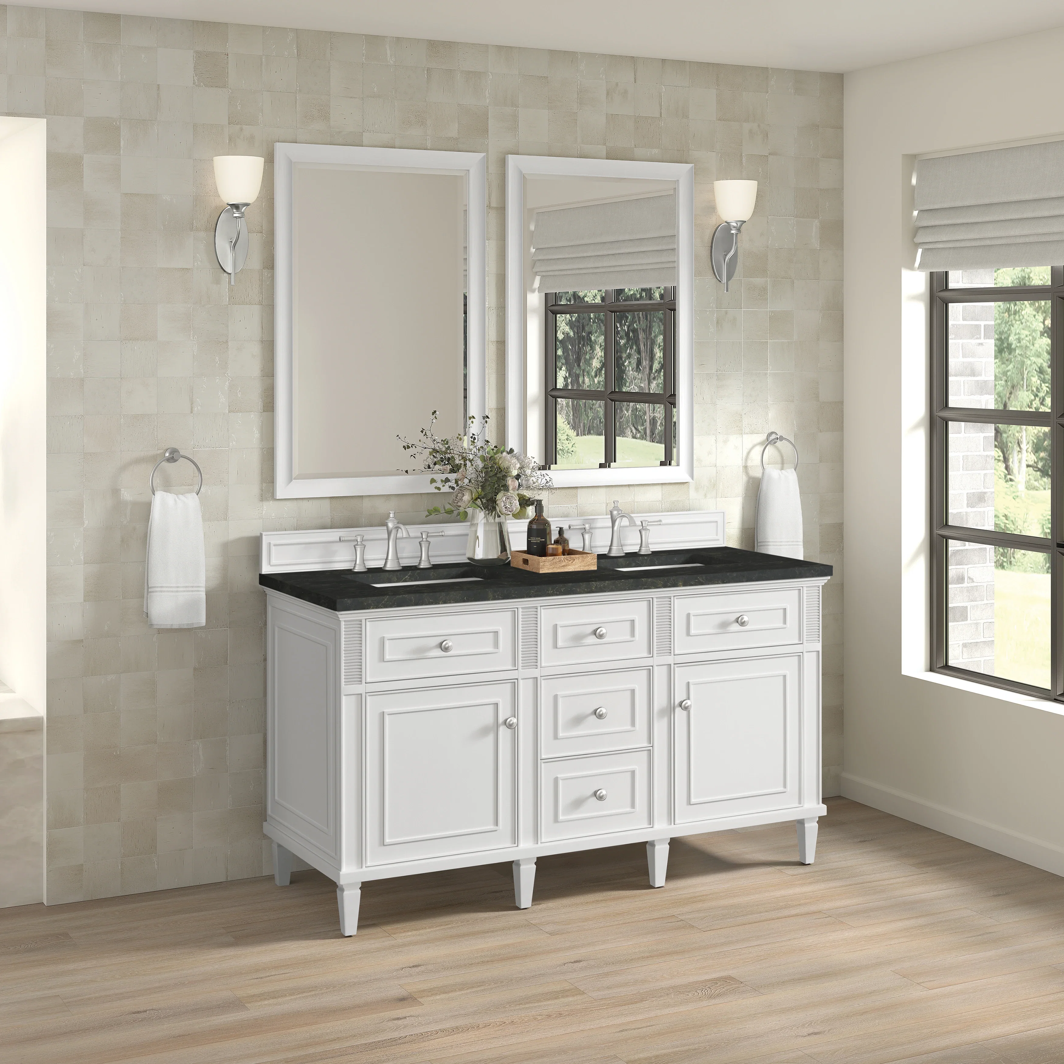 Lorelai 60" Double Vanity, Bright White, w/ 3 CM Phantome Eclos Top