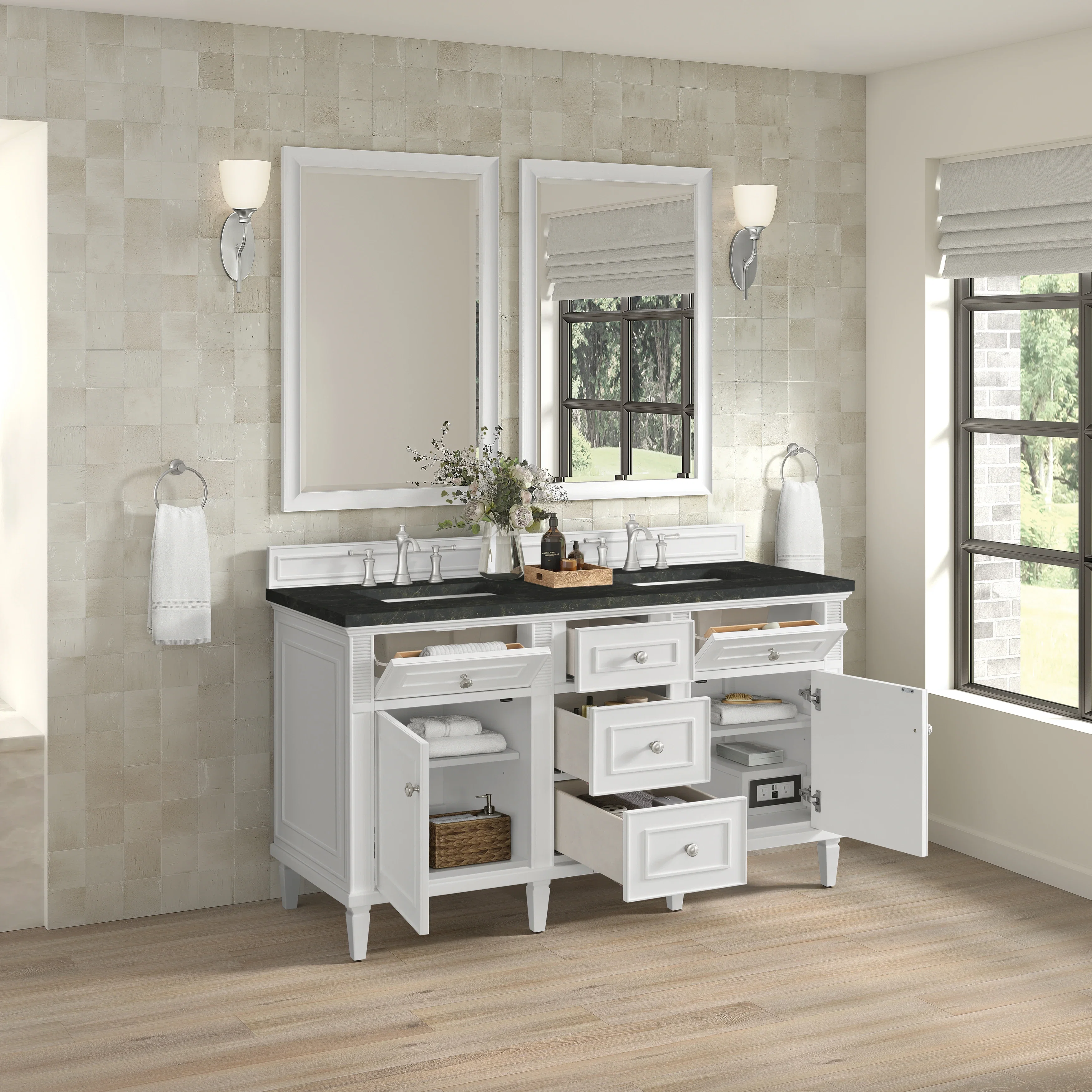 Lorelai 60" Double Vanity, Bright White, w/ 3 CM Phantome Eclos Top