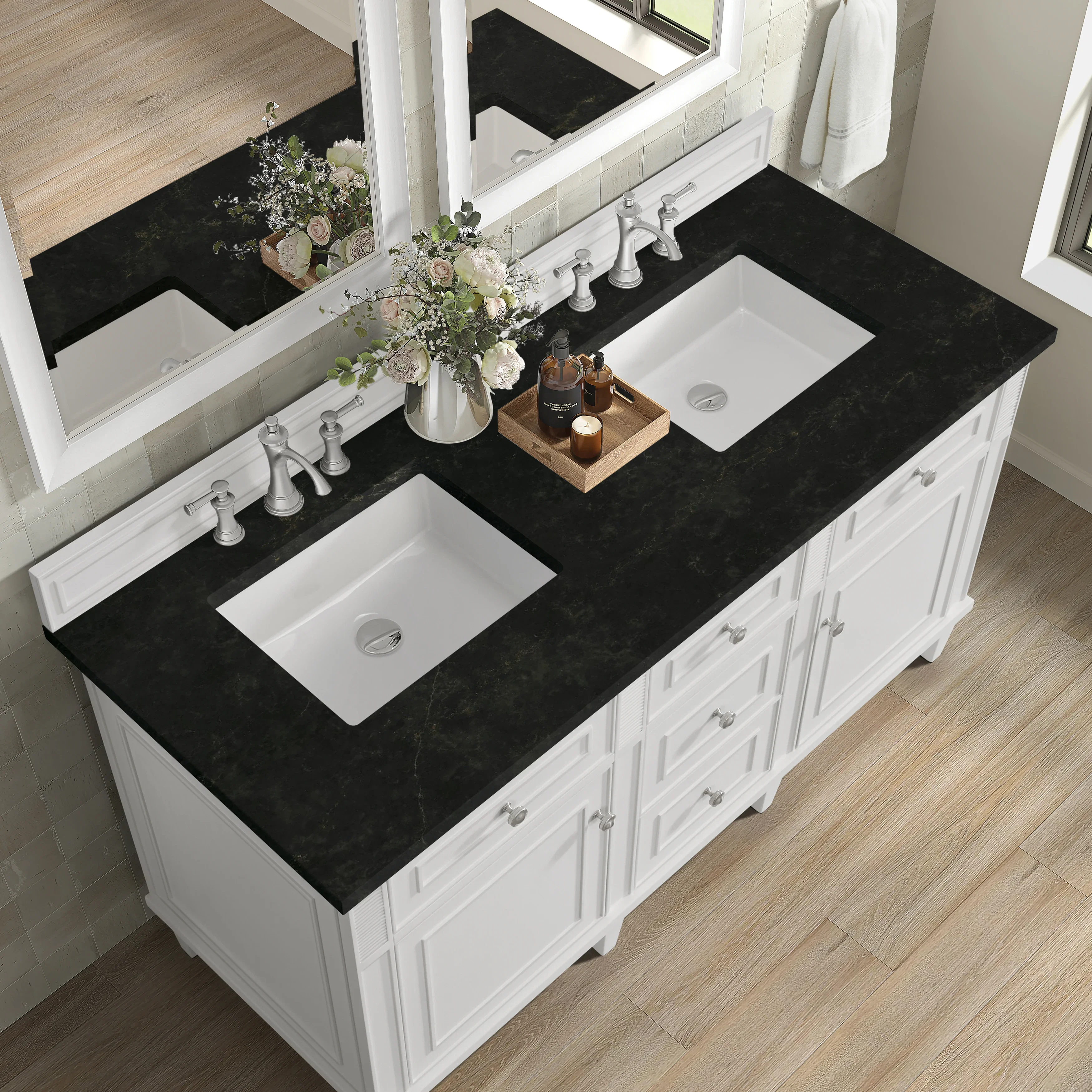 Lorelai 60" Double Vanity, Bright White, w/ 3 CM Phantome Eclos Top