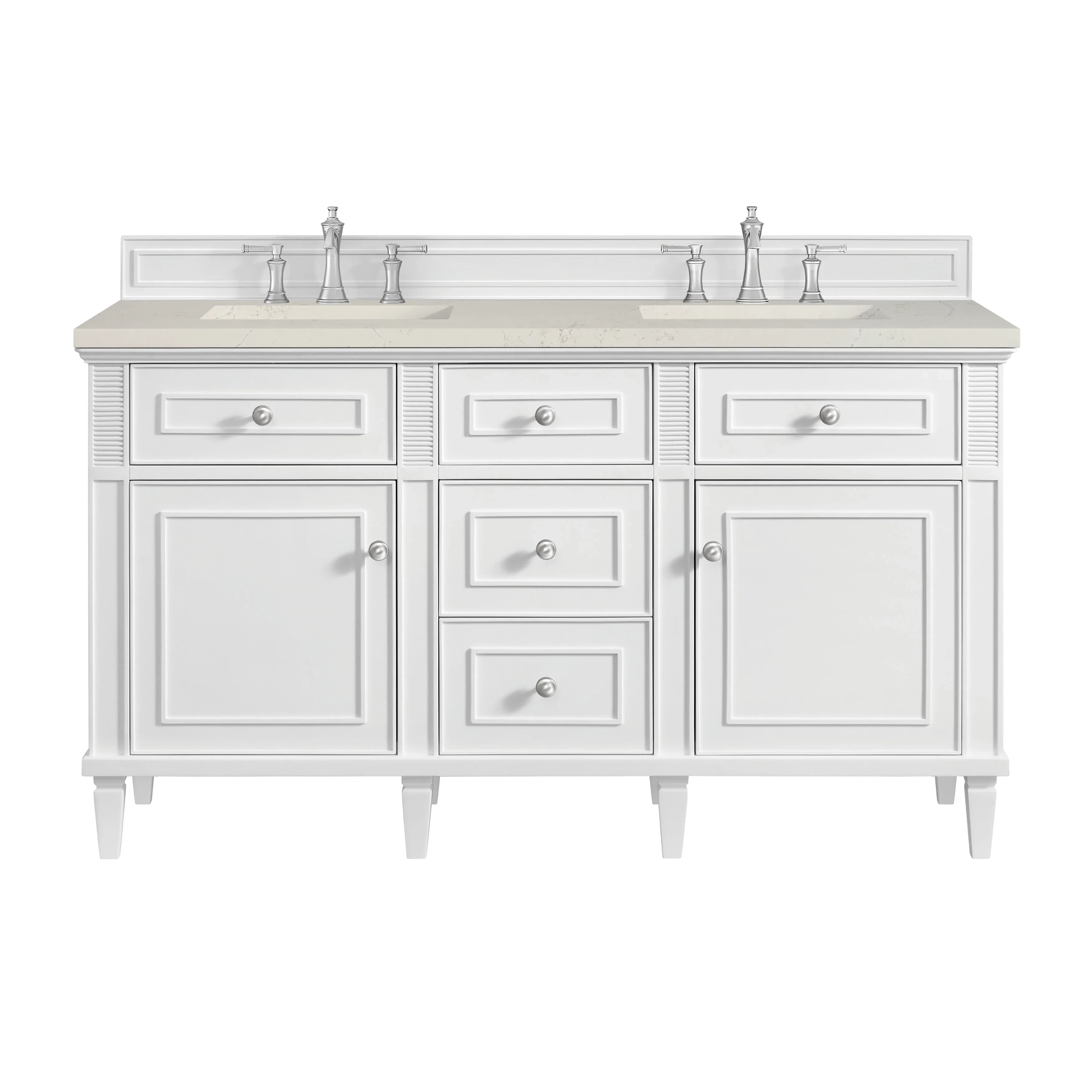 Lorelai 60" Double Vanity, Bright White, w/ 3 CM Siberian Silestone Top