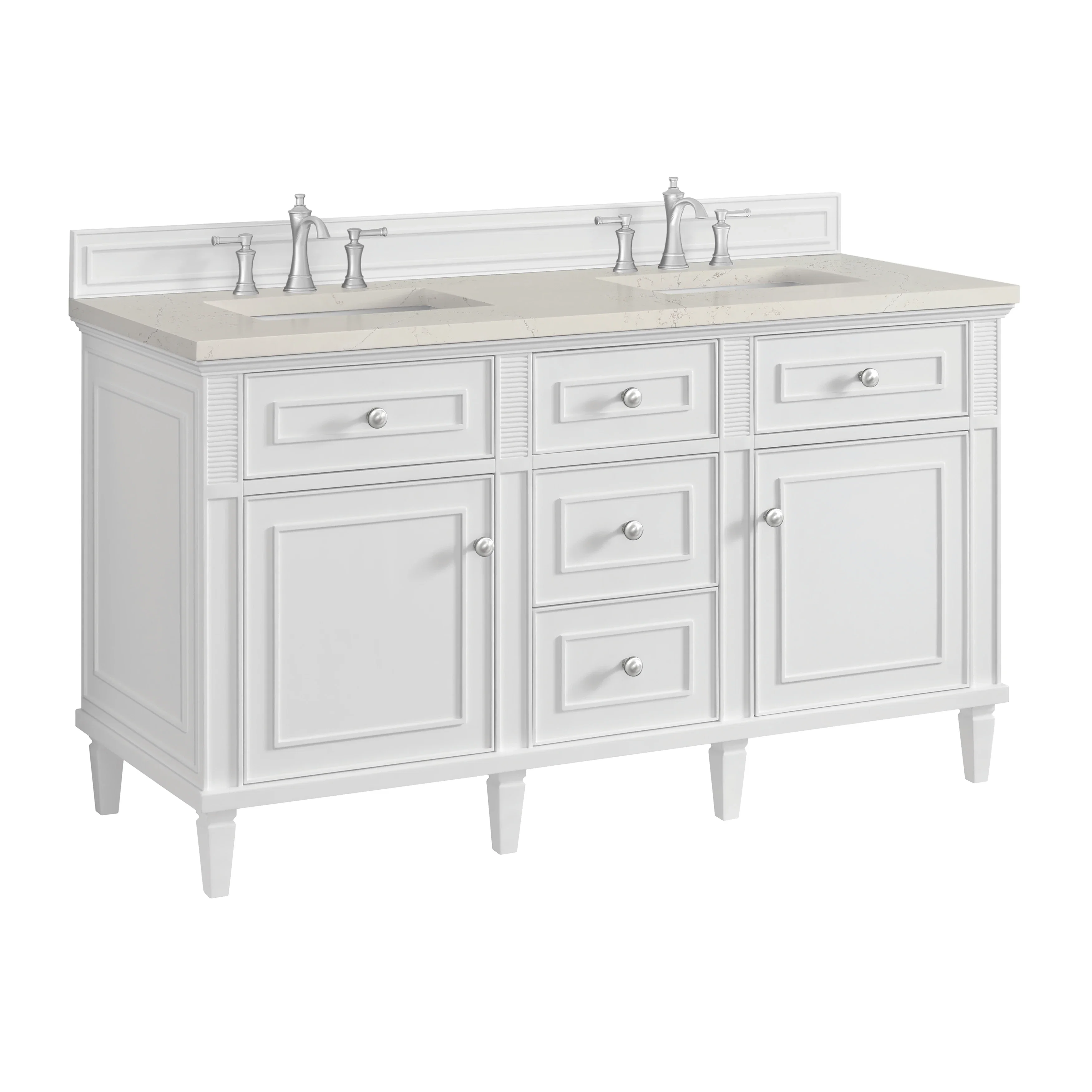 Lorelai 60" Double Vanity, Bright White, w/ 3 CM Siberian Silestone Top