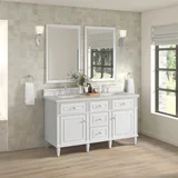 Lorelai 60" Double Vanity, Bright White, w/ 3 CM Siberian Silestone Top
