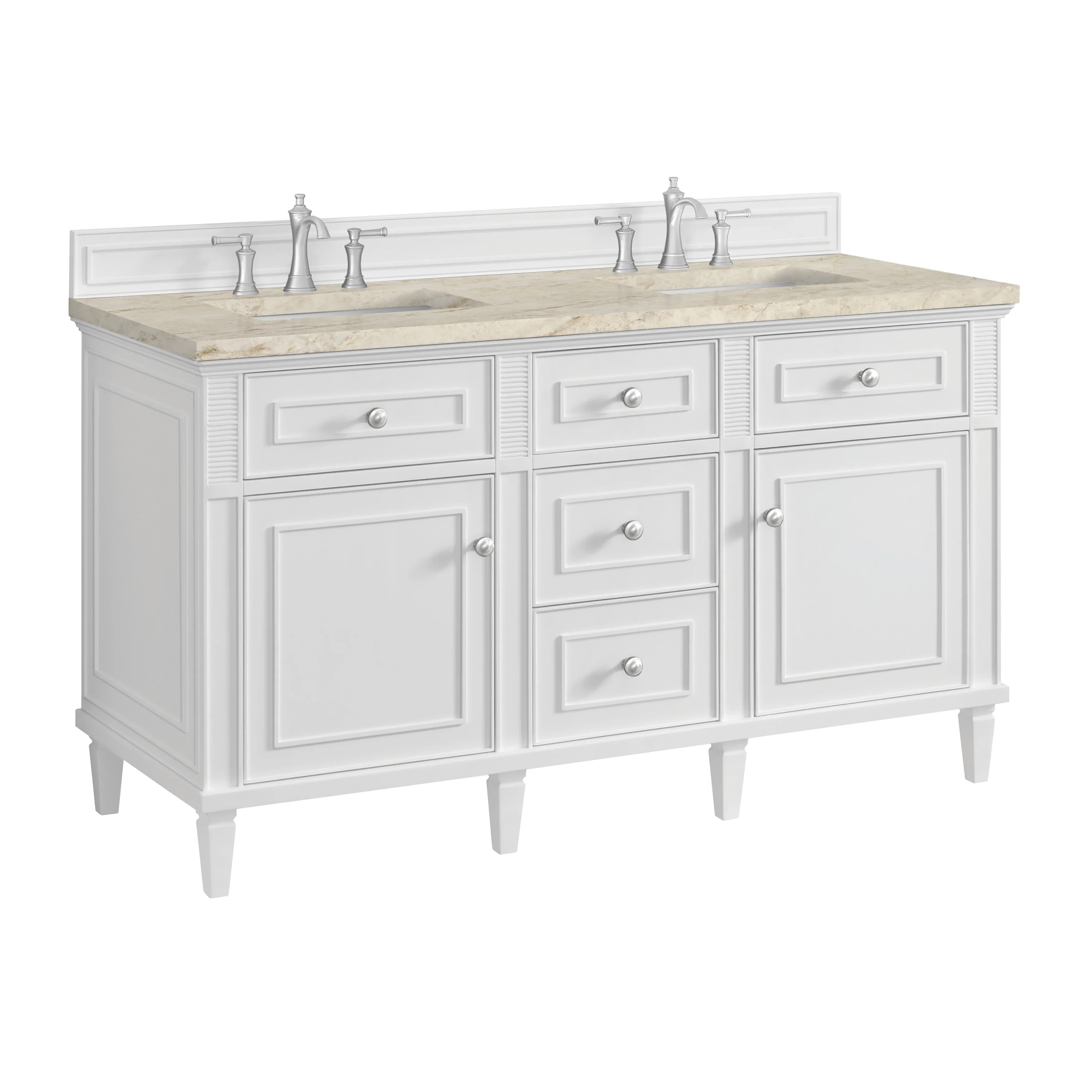 Lorelai 60" Double Vanity, Bright White, w/ 3 CM Tajnar Eclos Top