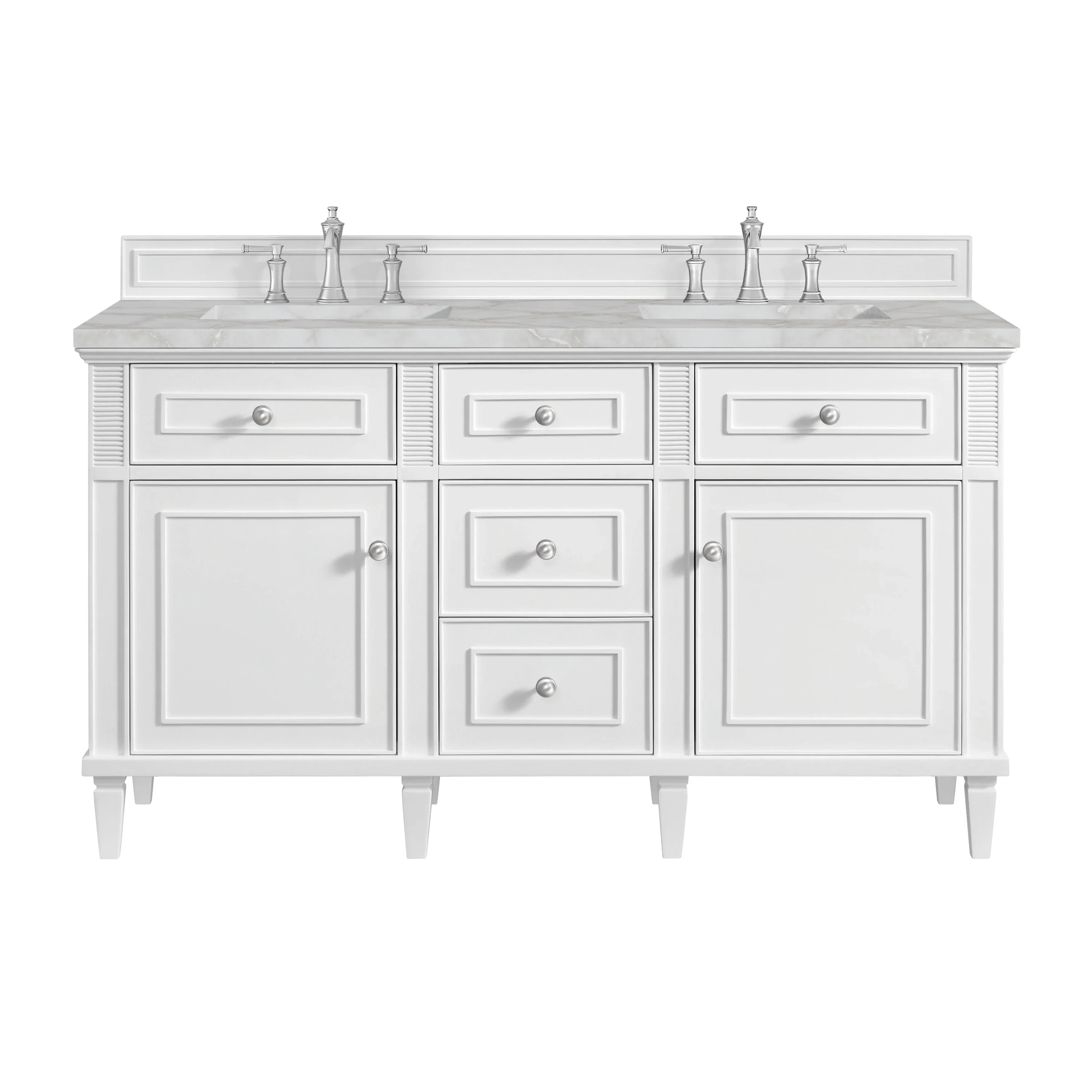Lorelai 60" Double Vanity, Bright White w/ 3 CM Victorian Silver Silestone Top