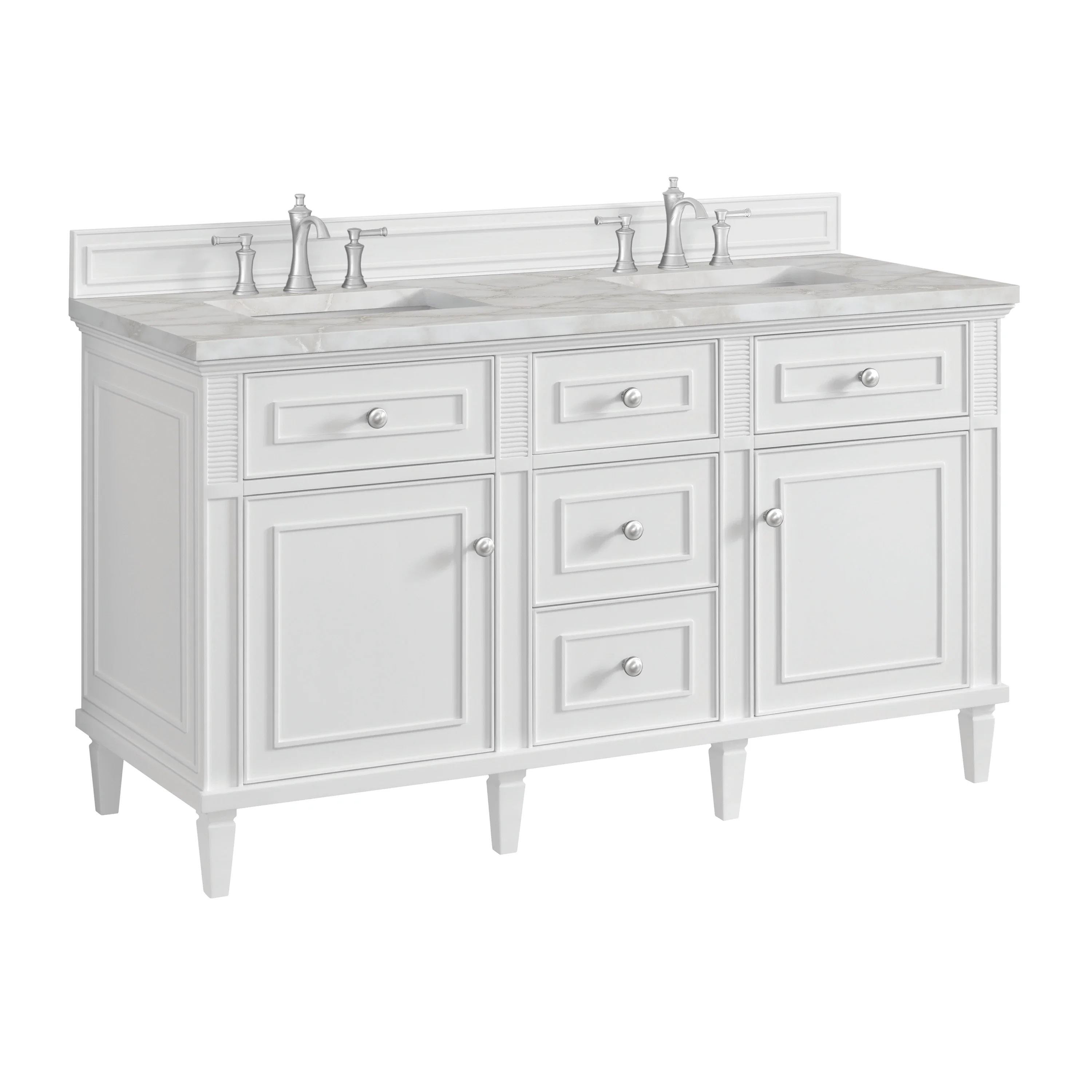 Lorelai 60" Double Vanity, Bright White w/ 3 CM Victorian Silver Silestone Top