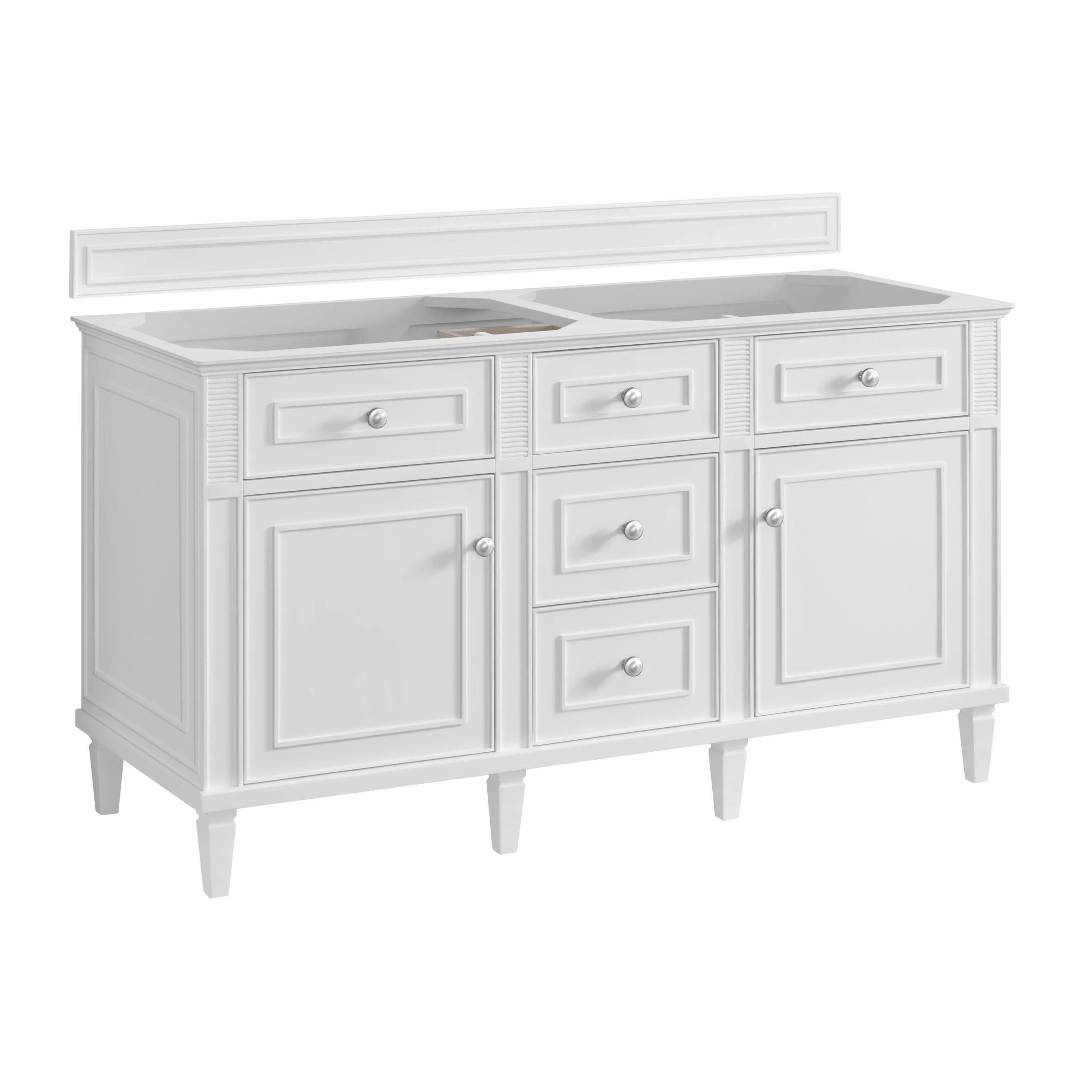 Lorelai 60" Double Vanity, Bright White w/ 3 CM Victorian Silver Silestone Top