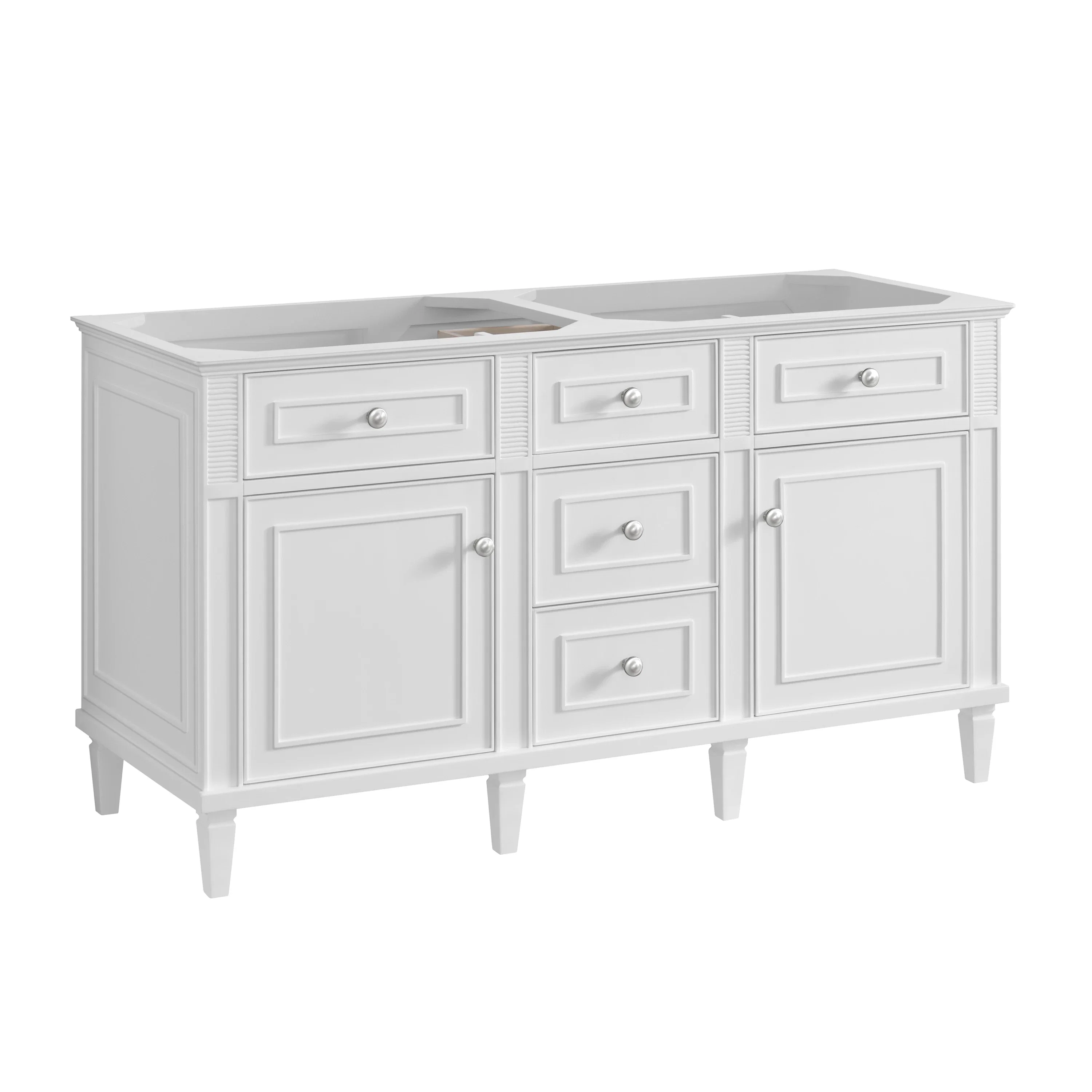 Lorelai 60" Double Vanity, Bright White w/ 3 CM Victorian Silver Silestone Top