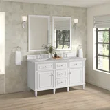 Lorelai 60" Double Vanity, Bright White w/ 3 CM Victorian Silver Silestone Top