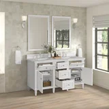 Lorelai 60" Double Vanity, Bright White w/ 3 CM Victorian Silver Silestone Top