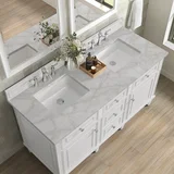 Lorelai 60" Double Vanity, Bright White w/ 3 CM Victorian Silver Silestone Top