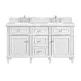 Lorelai 60" Double Vanity, Bright White w/ 3 CM White Zeus Silestone Top